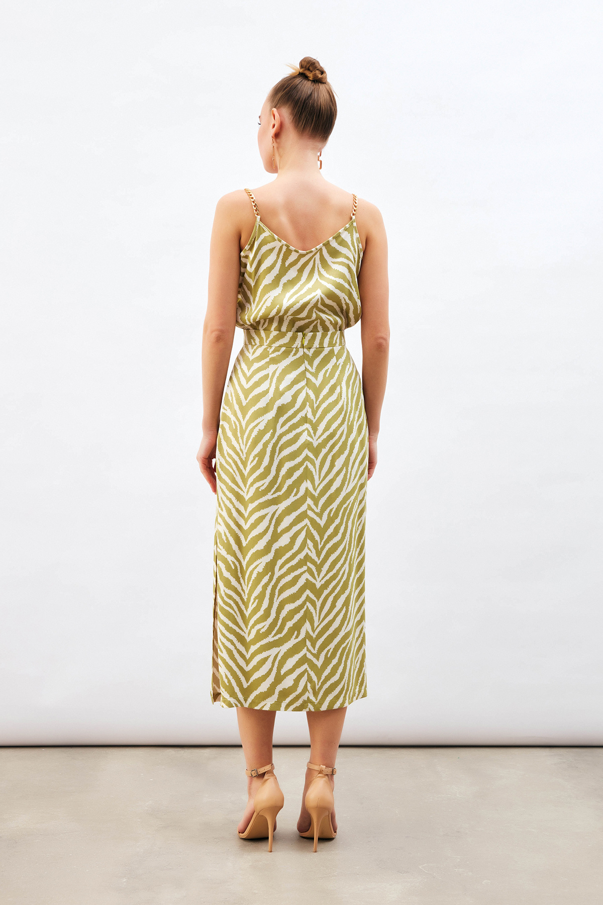 Zebra Desenli Saten Etek - YAĞ YEŞİLİ