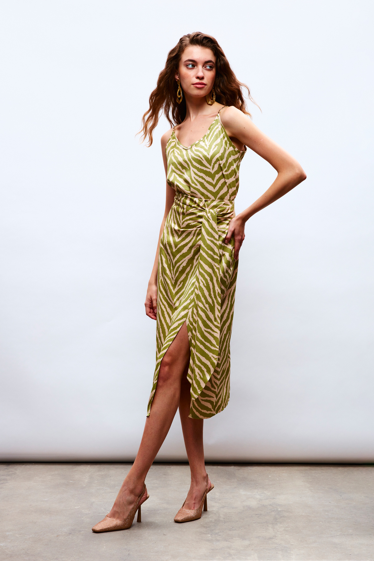 Zebra Desenli Saten Etek - YAĞ YEŞİLİ