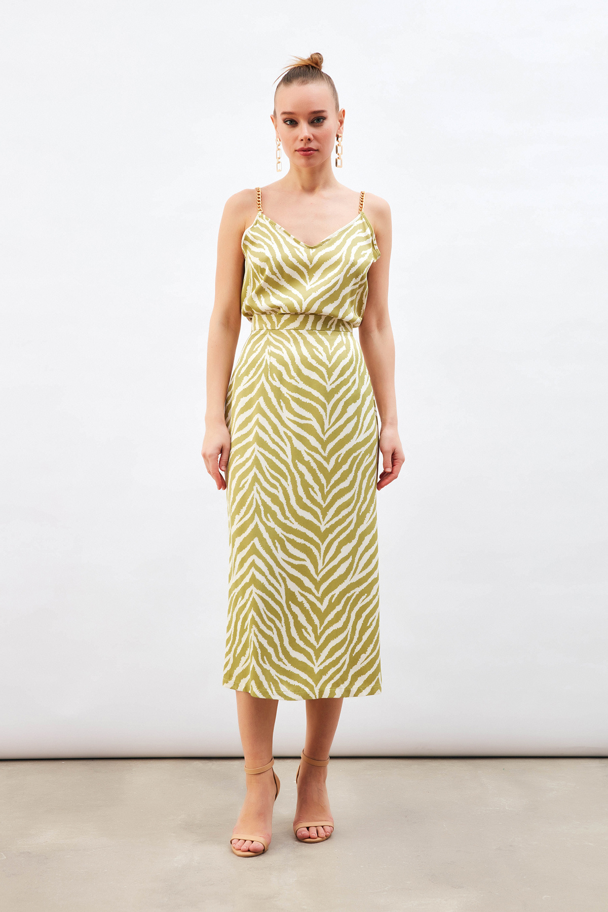 Zebra Desenli Saten Etek - YAĞ YEŞİLİ