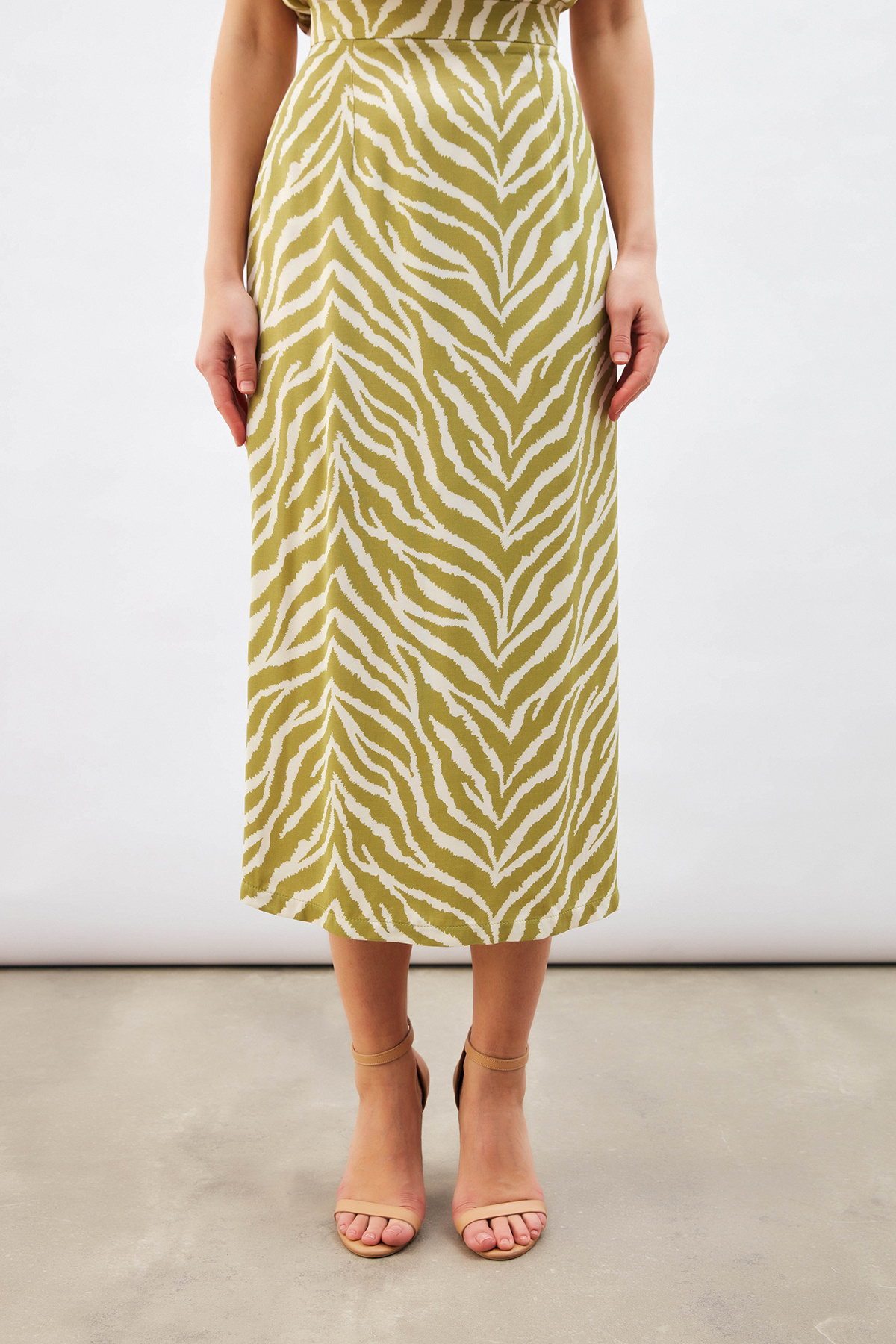 Zebra Desenli Saten Etek - YAĞ YEŞİLİ