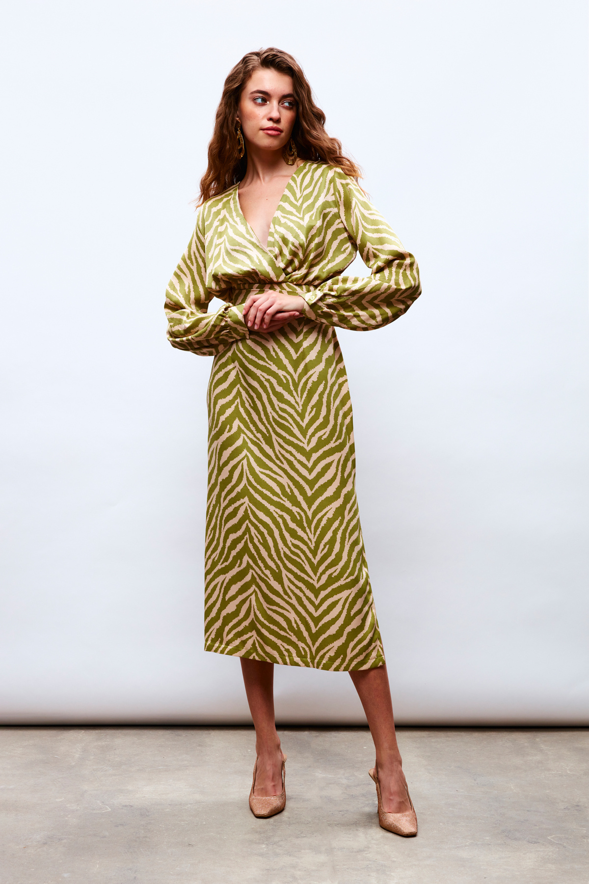 Zebra Desenli Saten Etek - YEŞİL