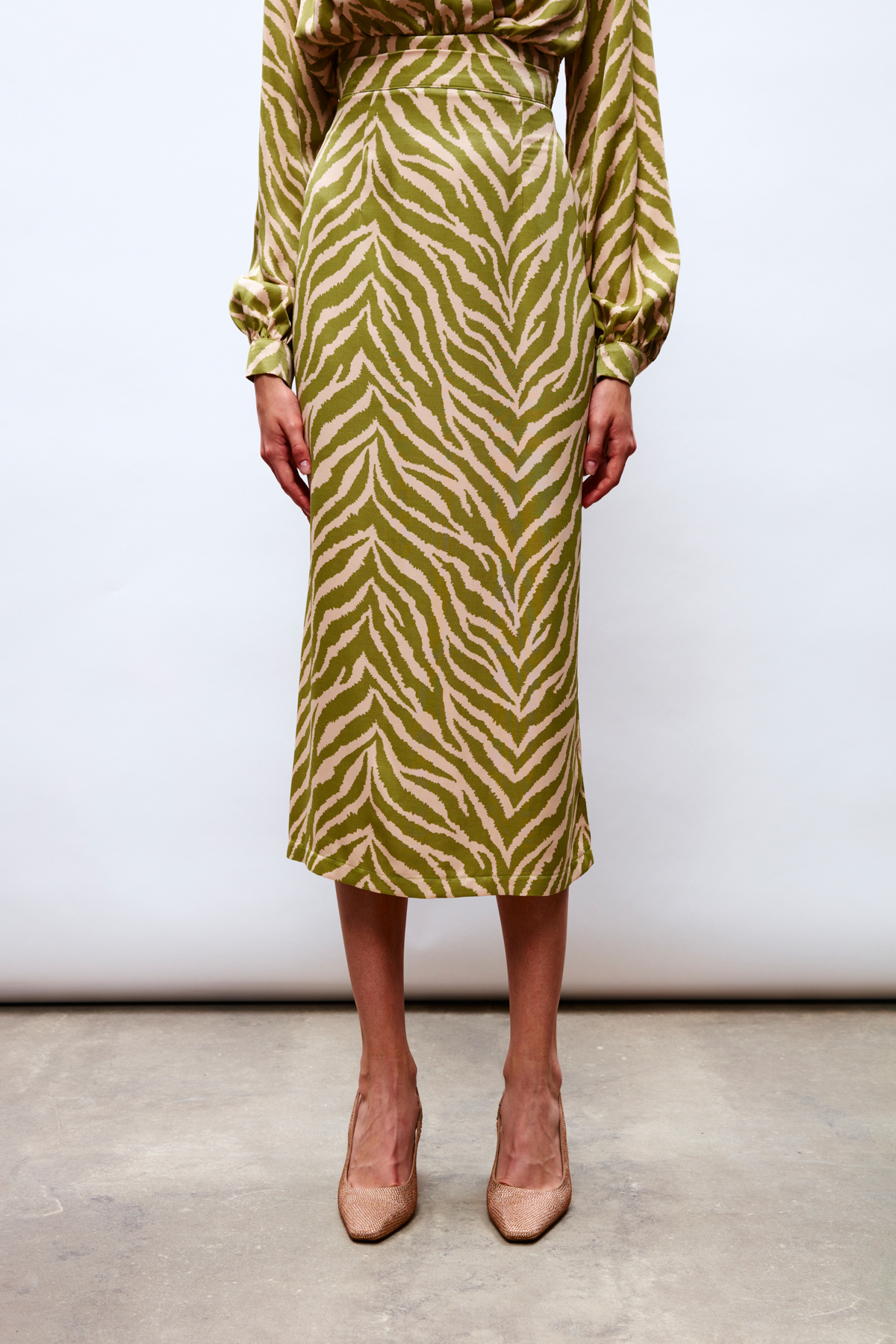 Zebra Desenli Saten Etek - YEŞİL