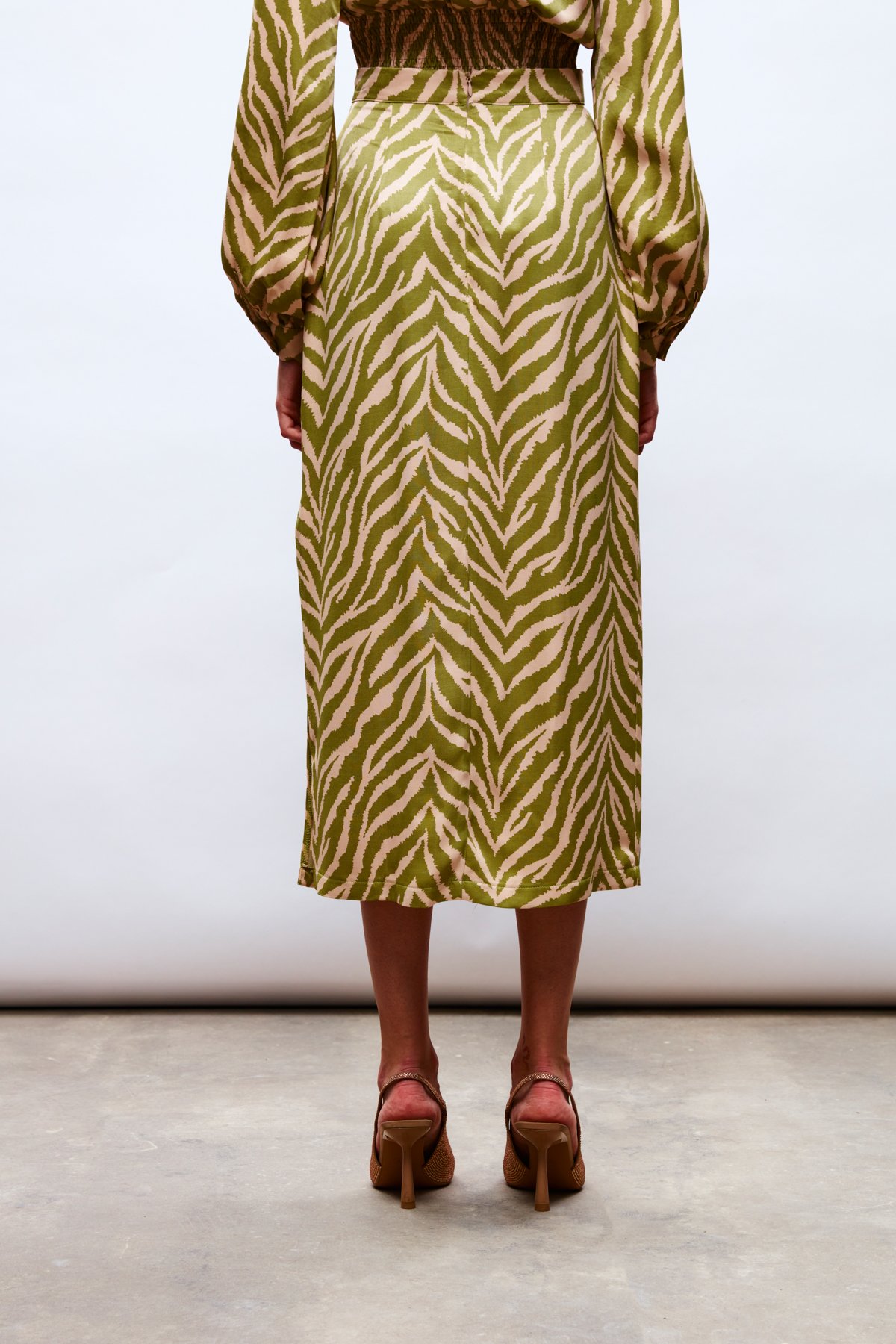 Zebra Desenli Saten Etek - YEŞİL