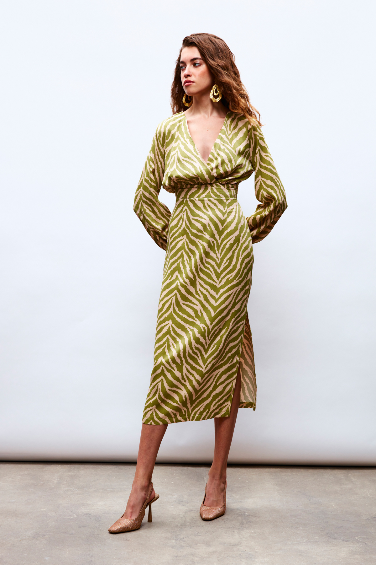 Zebra Desenli Saten Etek - YEŞİL