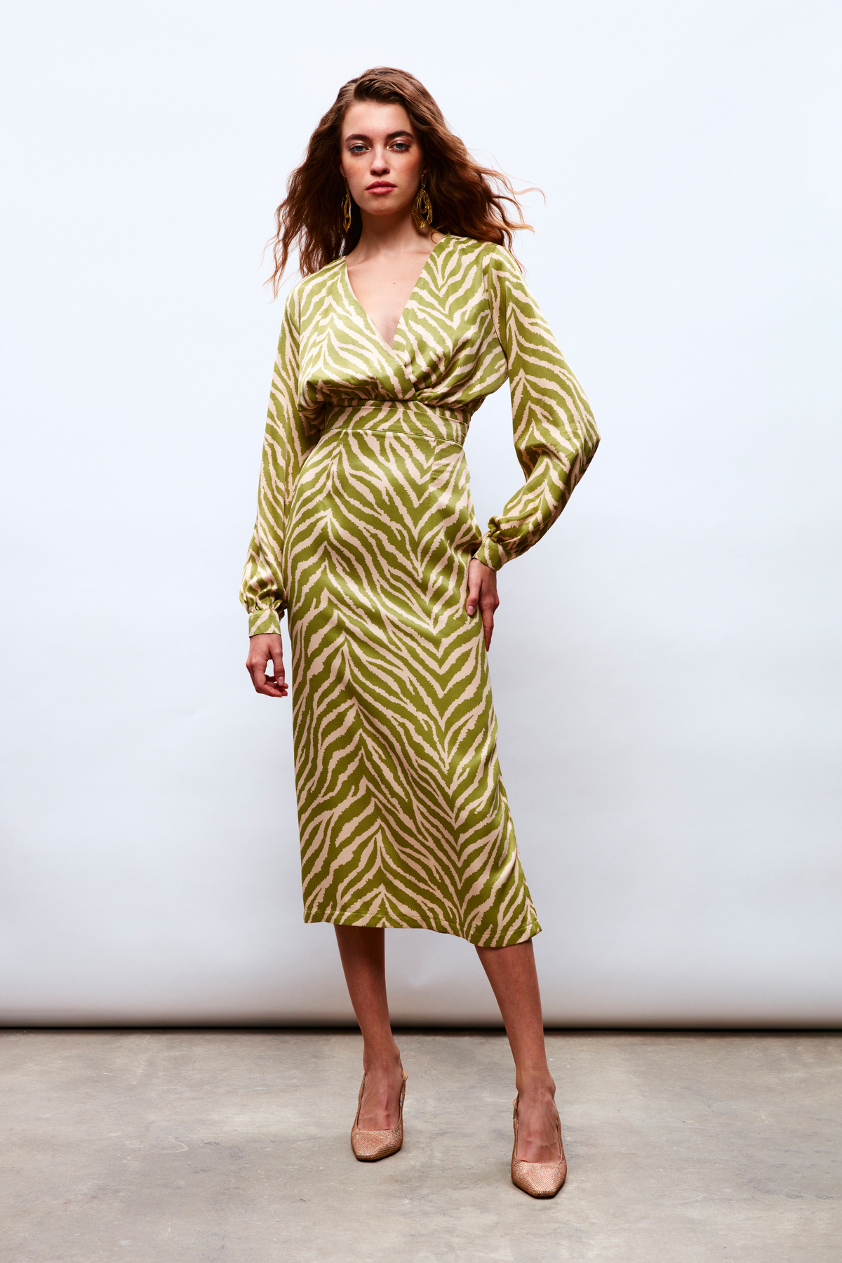 Zebra Desenli Saten Etek - YEŞİL