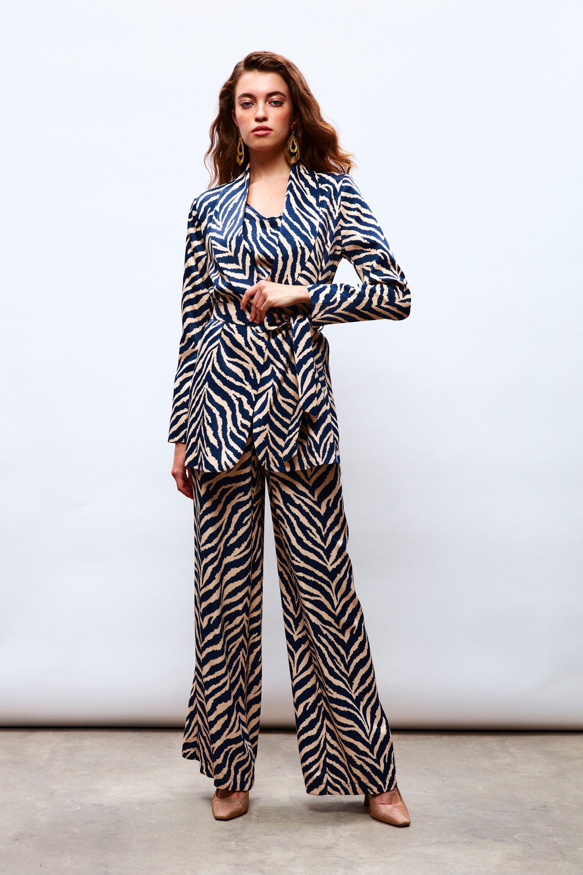 Zebra Desenli Saten Pantolon - LACİVERT