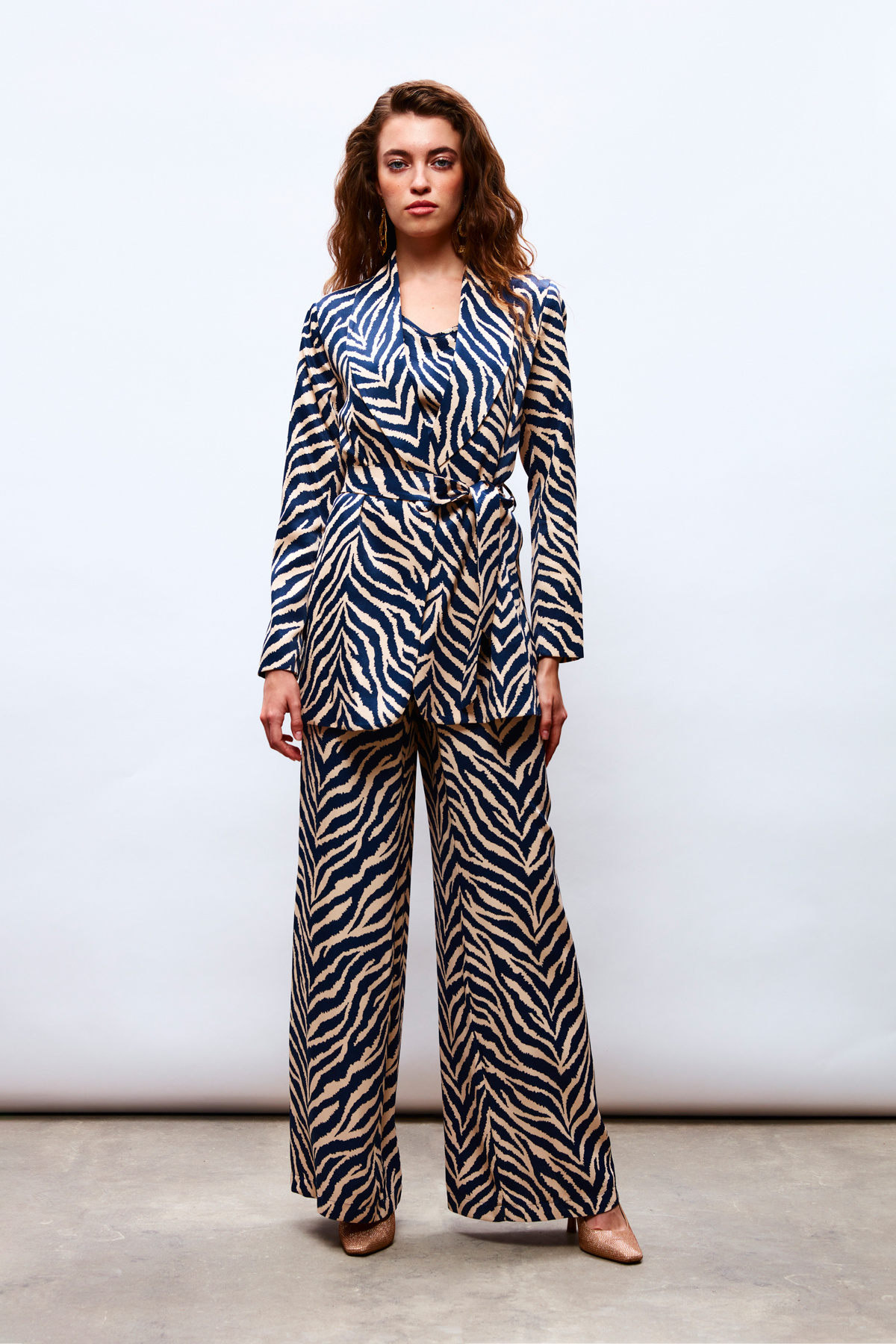 Zebra Desenli Saten Pantolon - LACİVERT