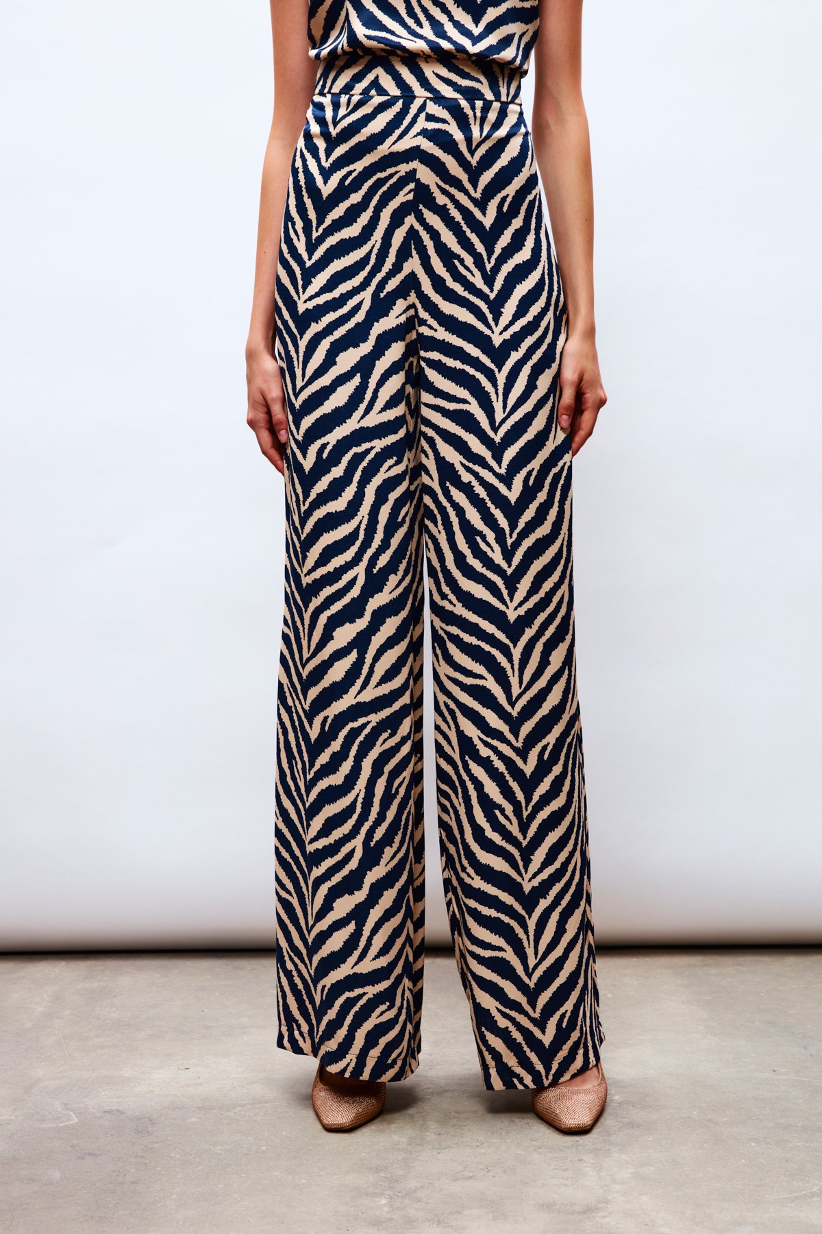 Zebra Desenli Saten Pantolon - LACİVERT