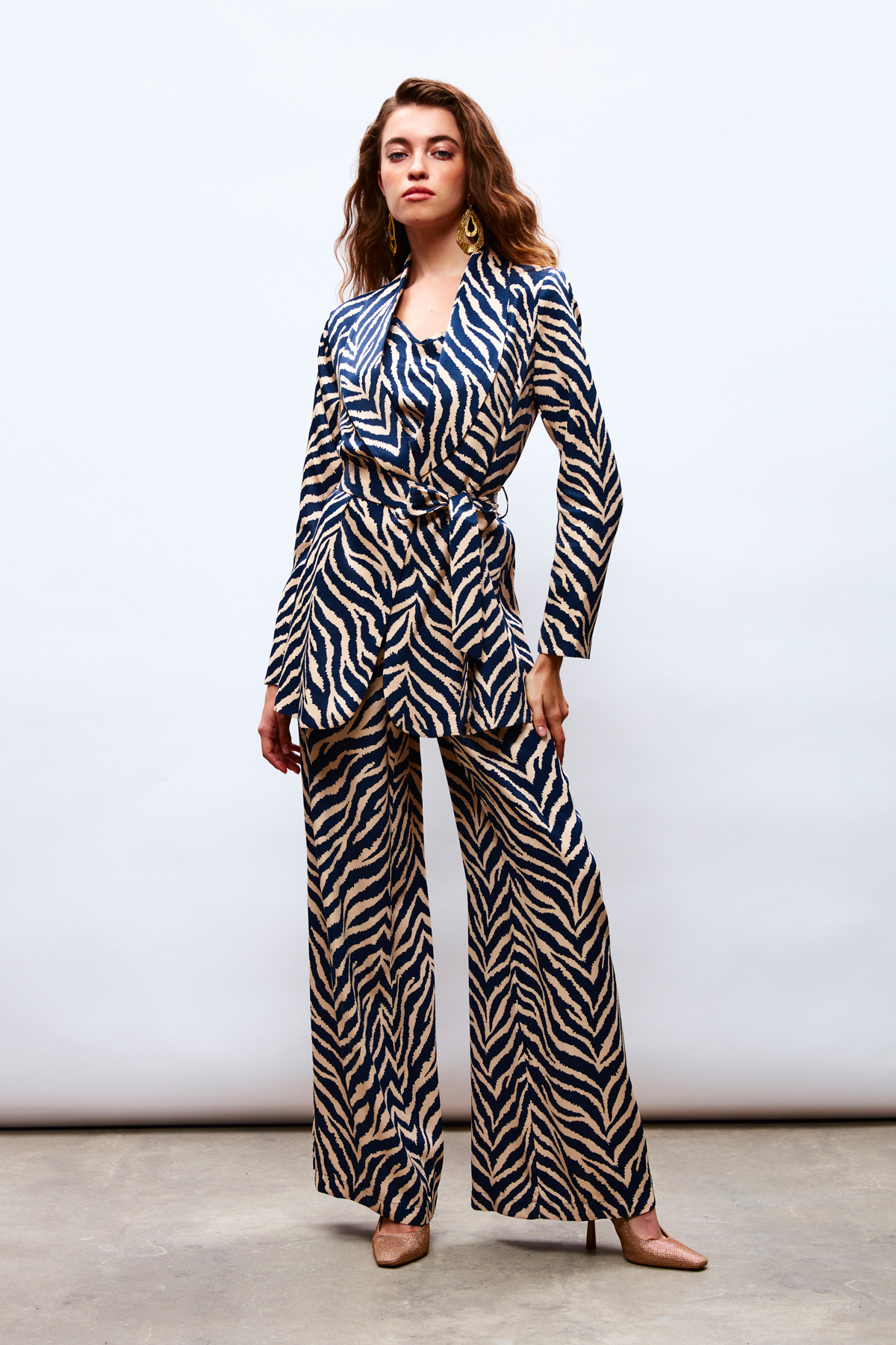 Zebra Desenli Saten Pantolon - LACİVERT