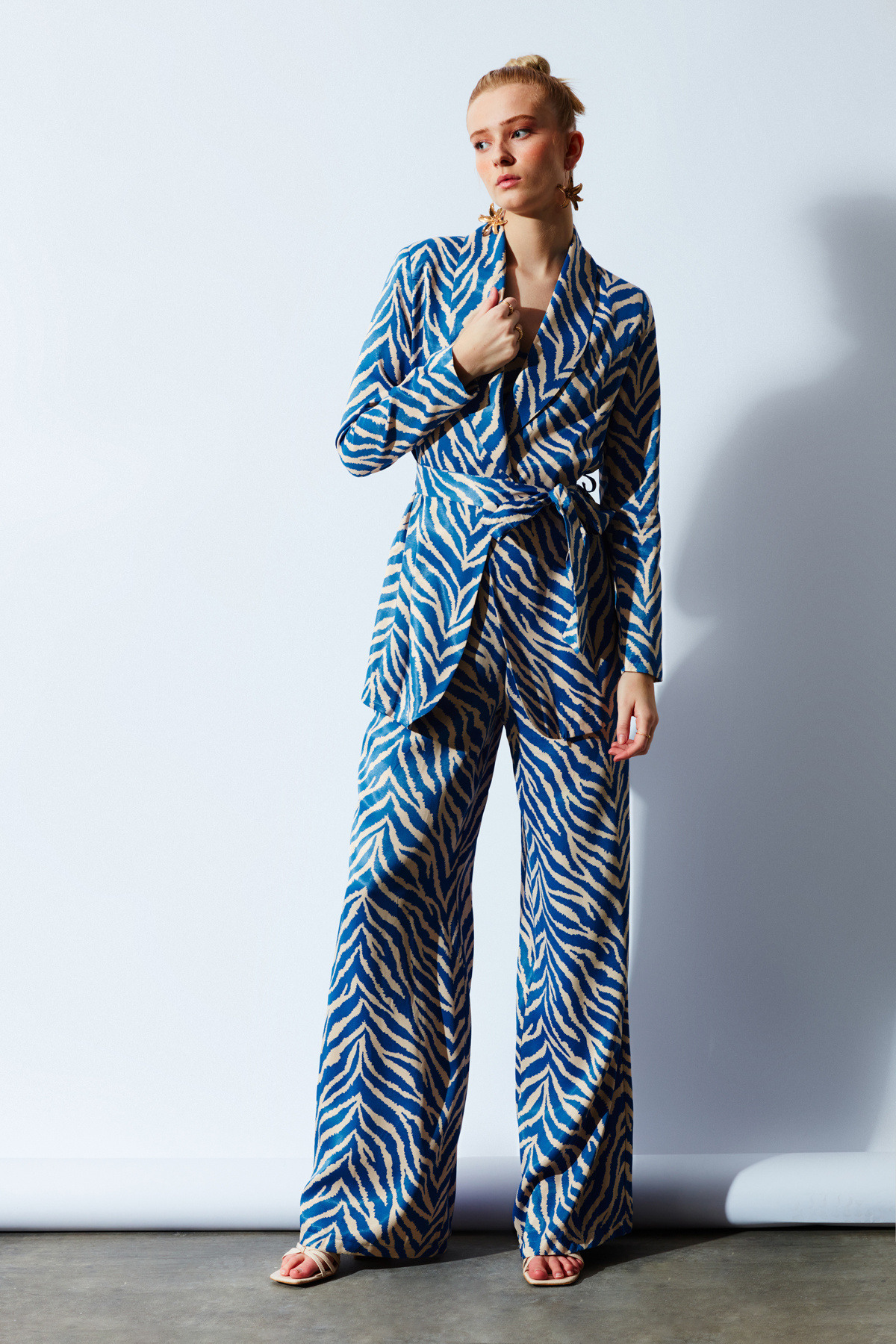 Zebra desenli saten pantolon - MAVİ