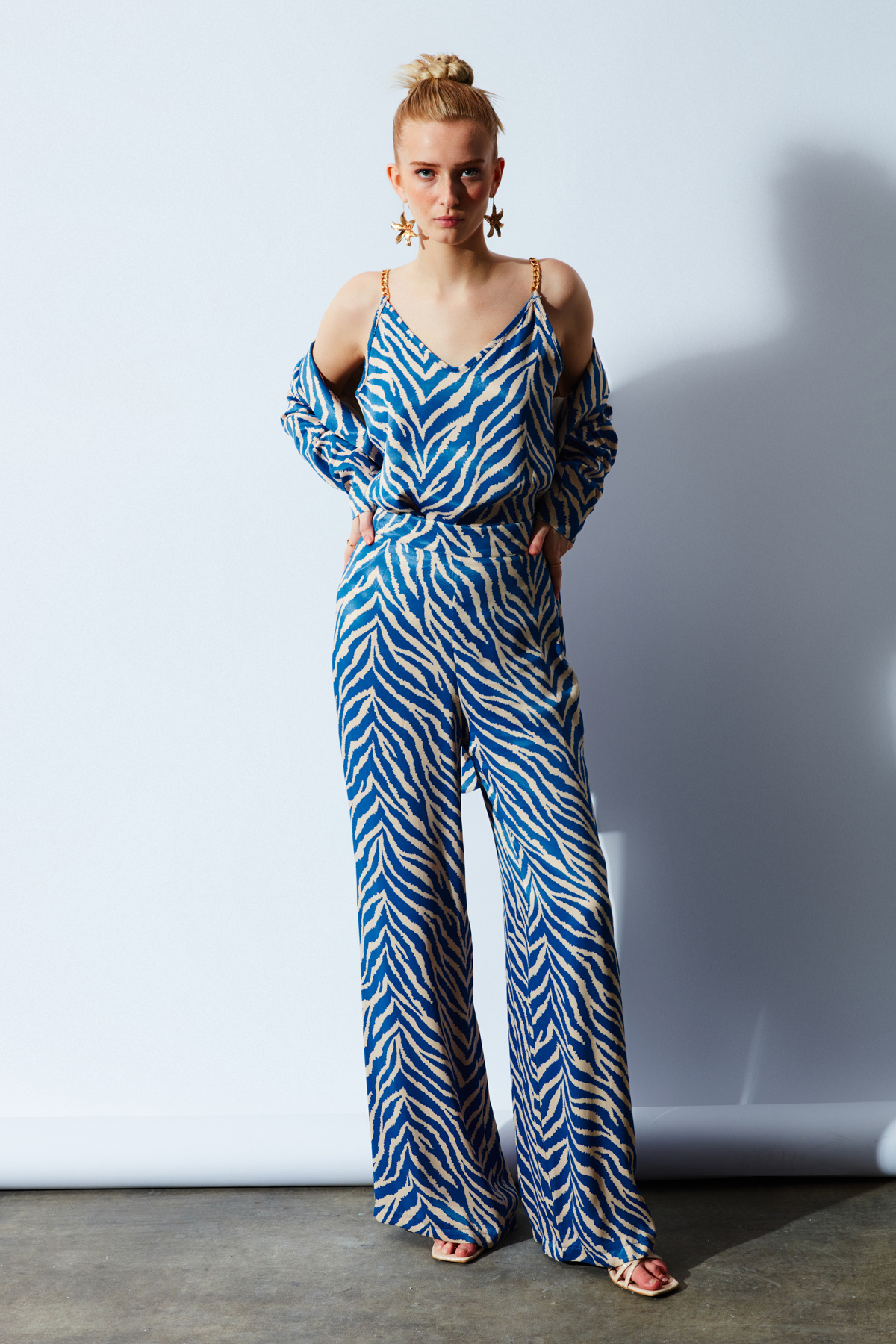 Zebra desenli saten pantolon - MAVİ