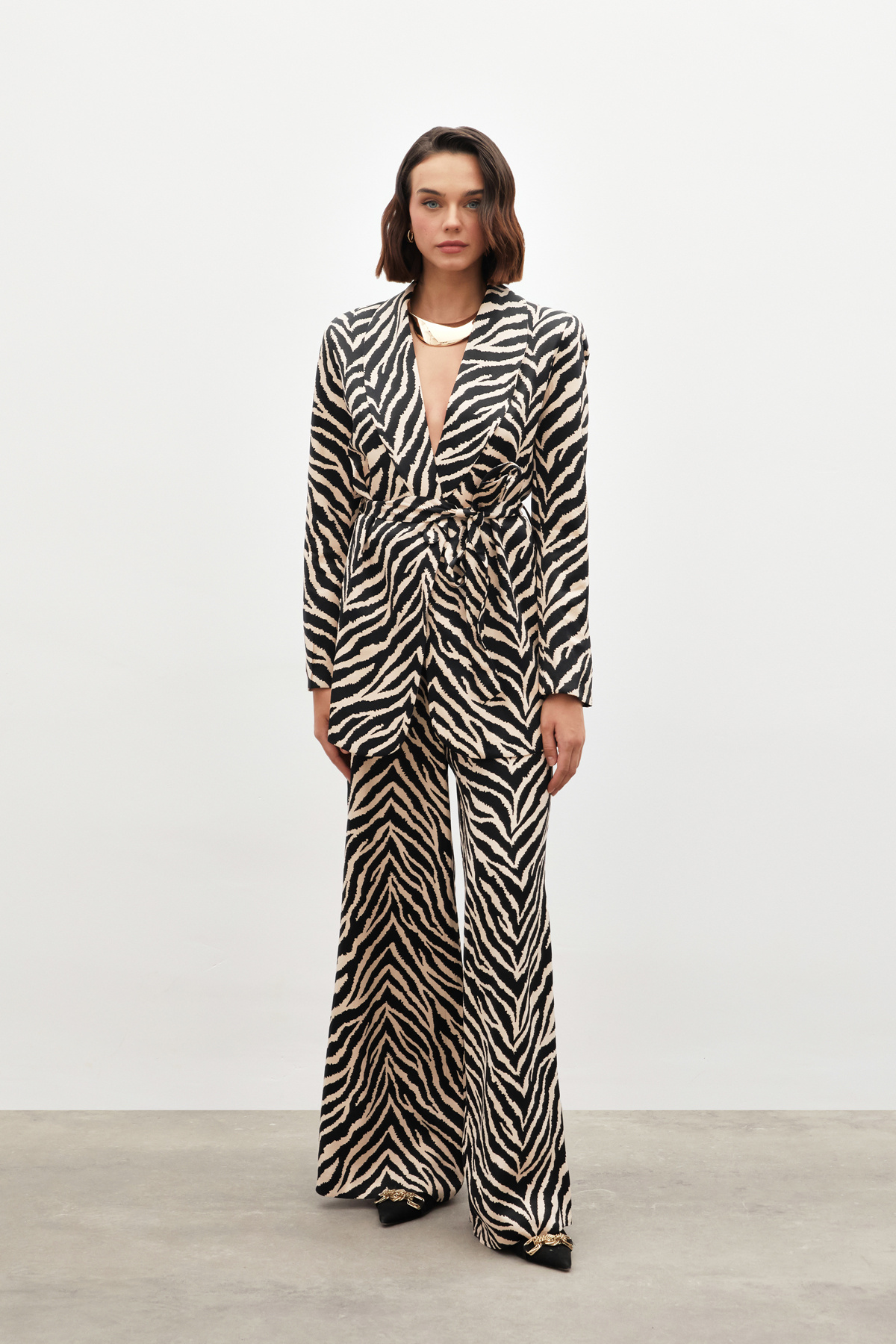 Zebra Desenli Saten Pantolon - SİYAH