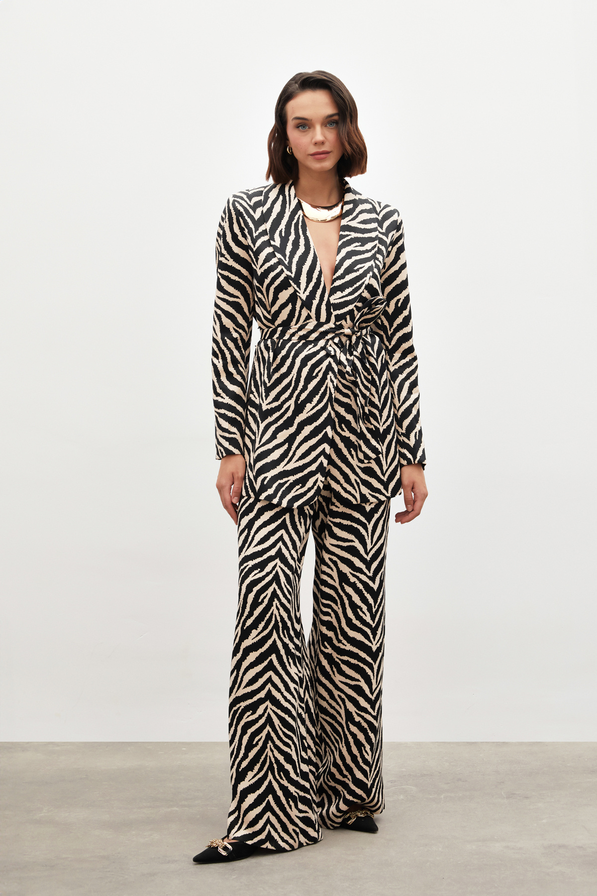 Zebra Desenli Saten Pantolon - SİYAH