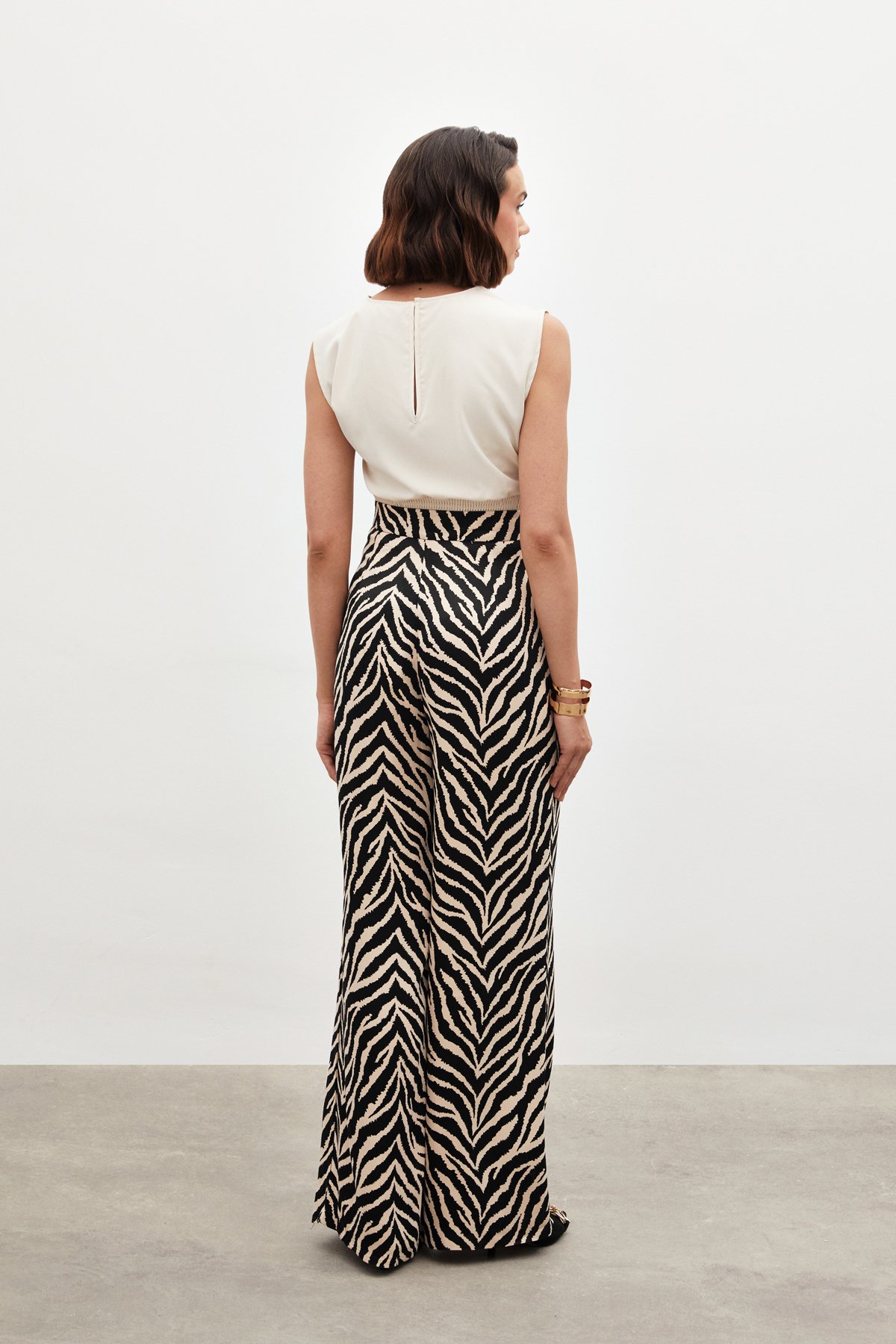 Zebra Desenli Saten Pantolon - SİYAH