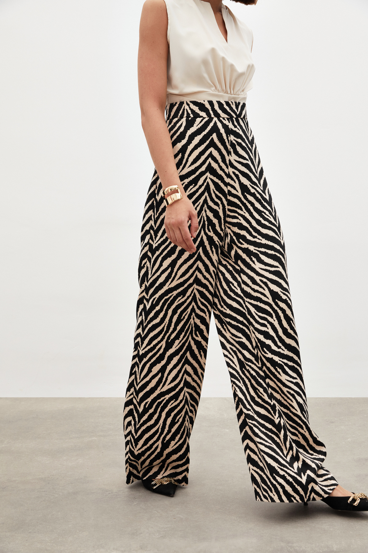 Zebra Desenli Saten Pantolon - SİYAH