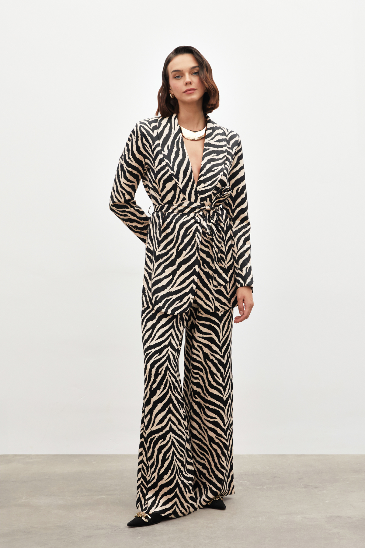 Zebra Desenli Saten Pantolon - SİYAH