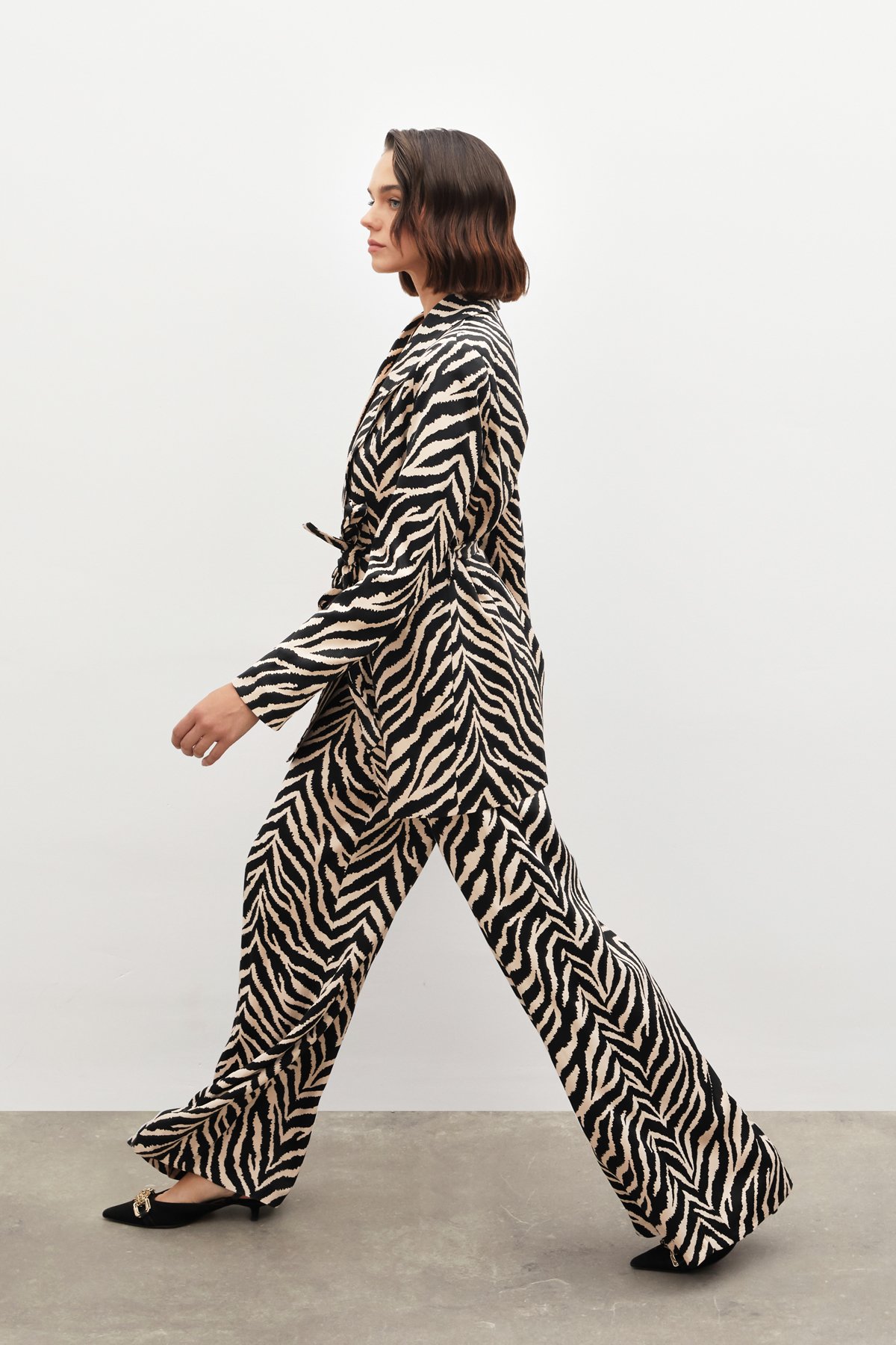 Zebra Desenli Saten Pantolon - SİYAH