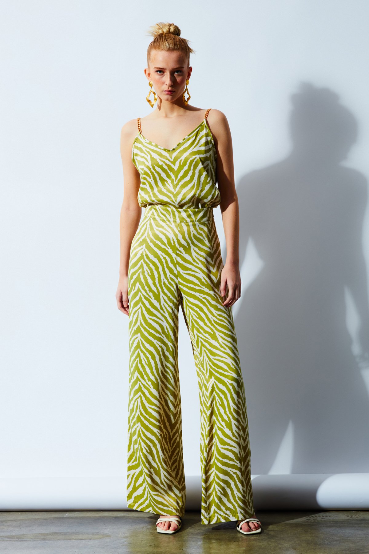 Zebra desenli saten pantolon - YAĞ YEŞİLİ