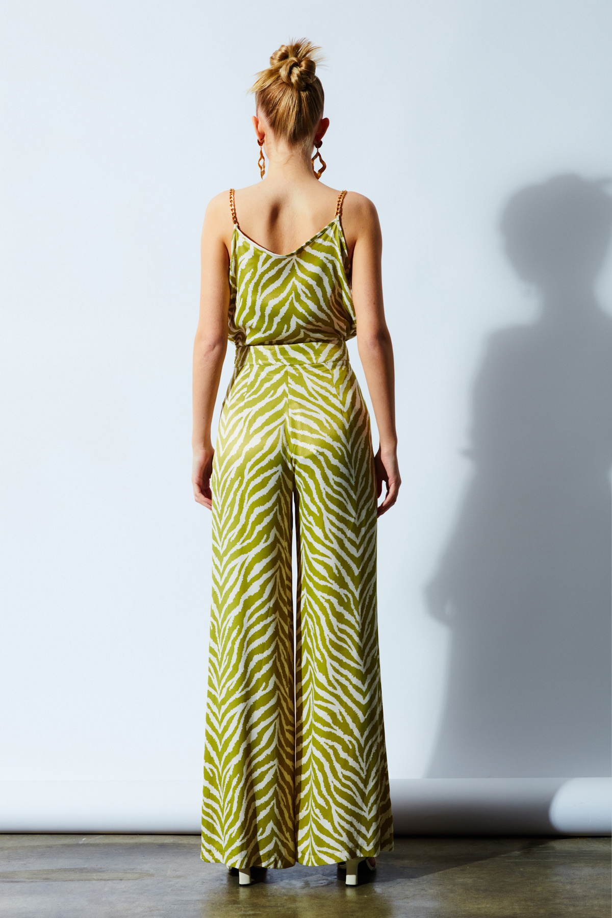 Zebra desenli saten pantolon - YAĞ YEŞİLİ