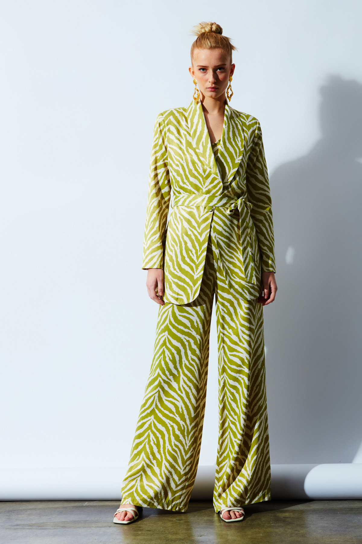 Zebra desenli saten pantolon - YAĞ YEŞİLİ