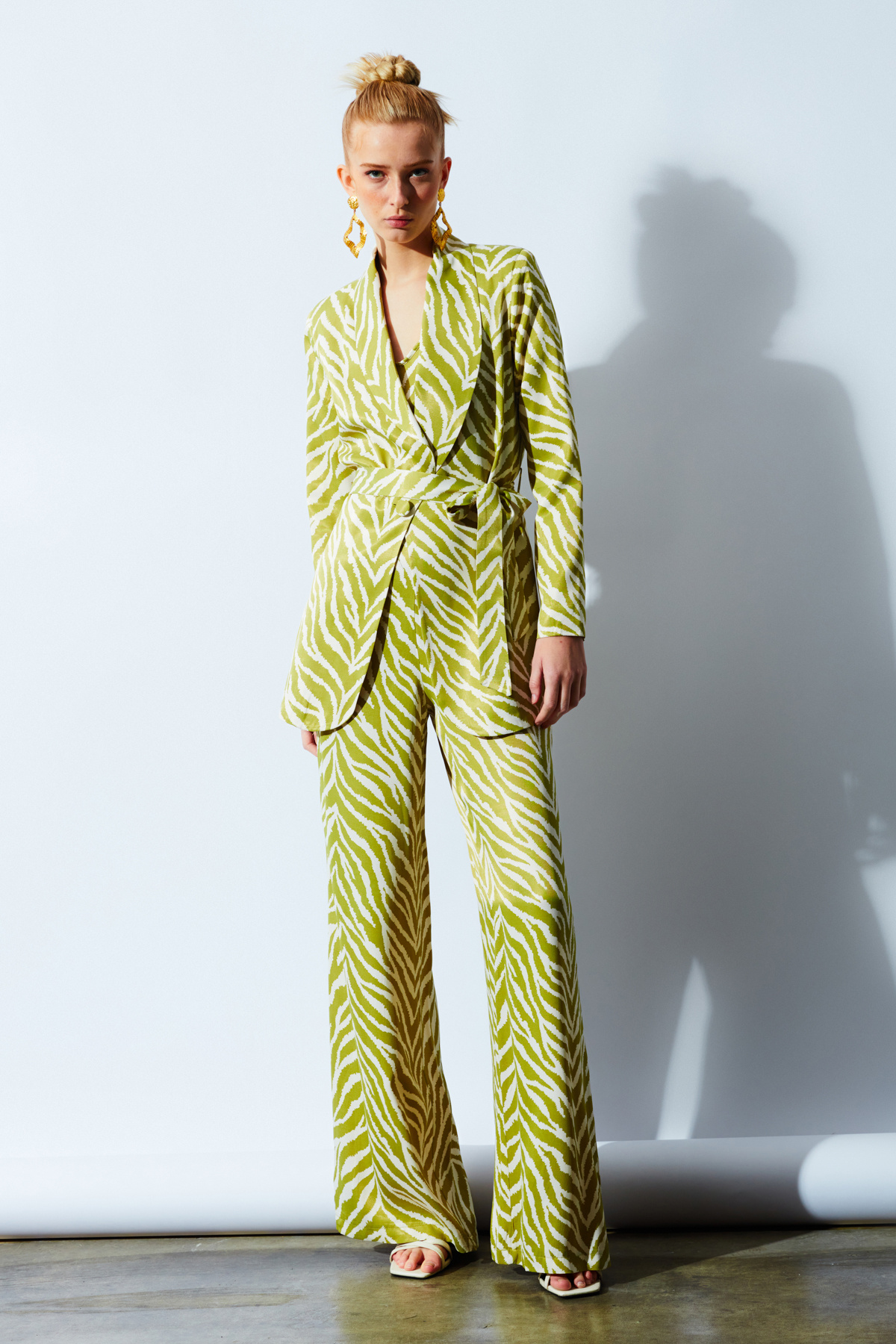 Zebra desenli saten pantolon - YAĞ YEŞİLİ