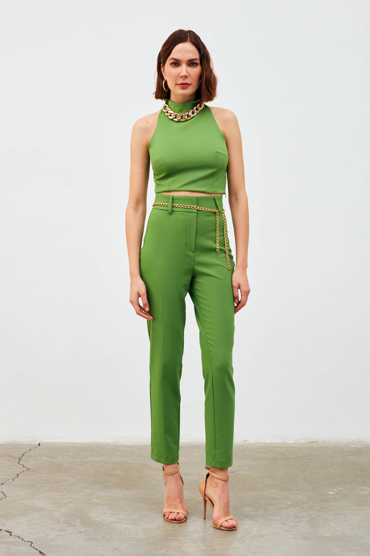 Zincir Aksesuarlı Crop Bluz - AÇIK YEŞİL