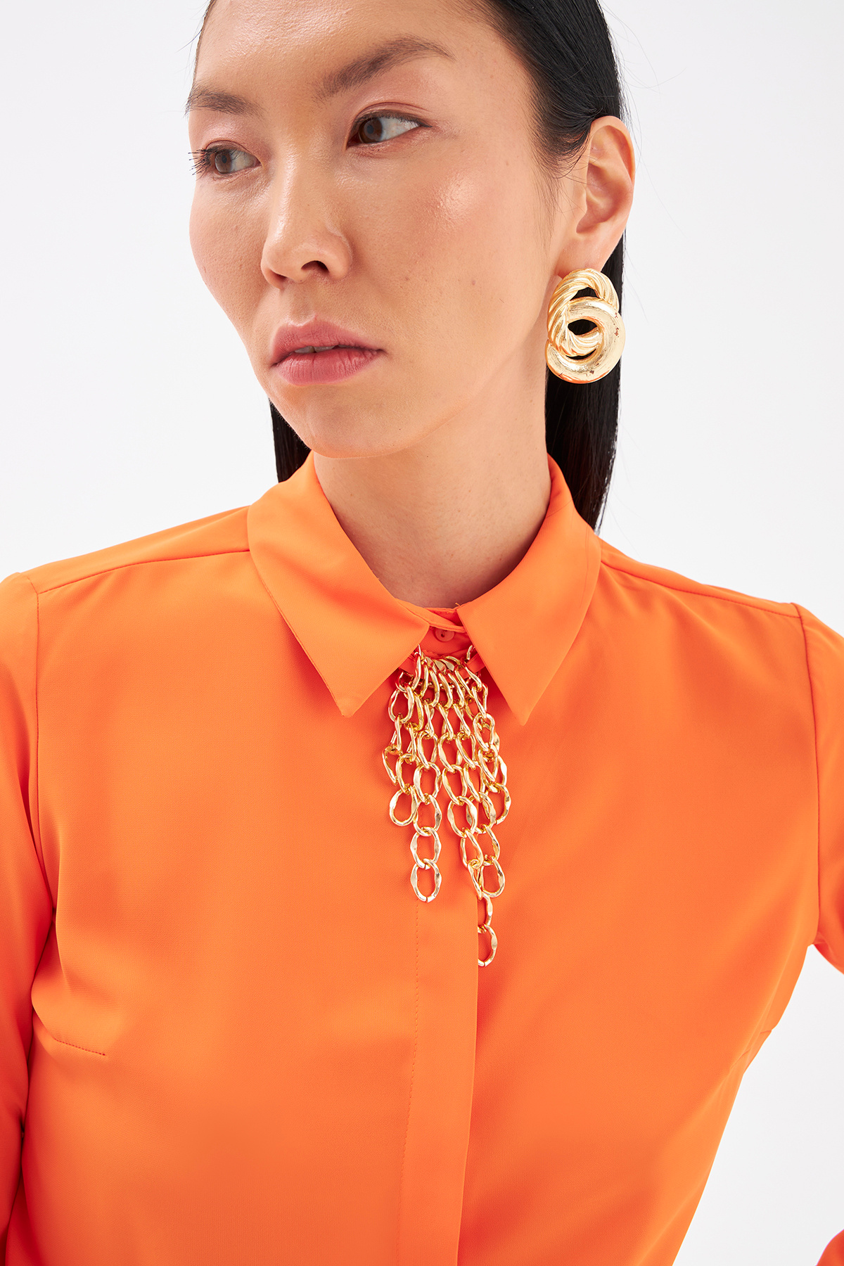 Zincir aksesuarlı düz gömlek - ORANJ