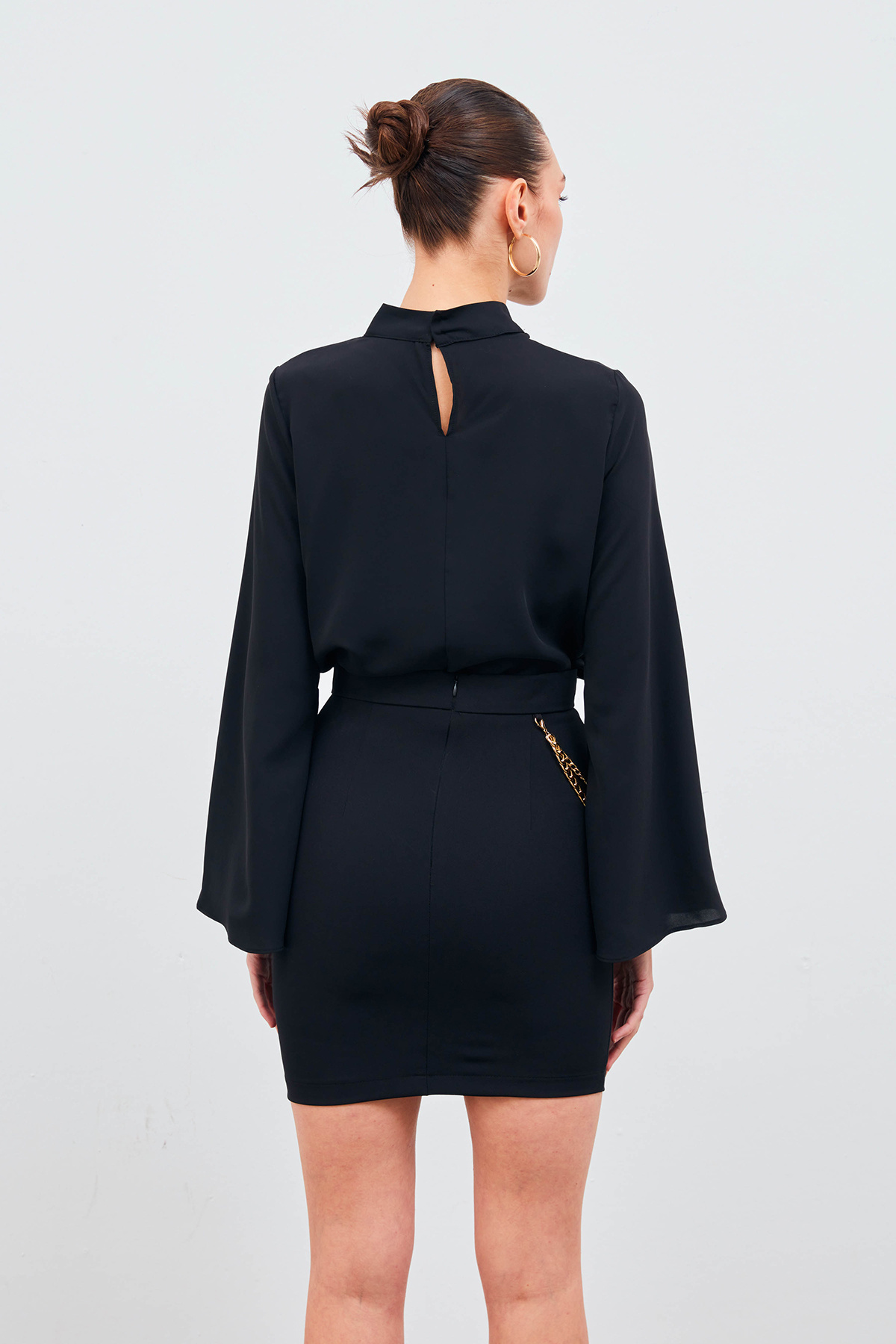 Zincir Aksesuarlı Mini Etek - SİYAH