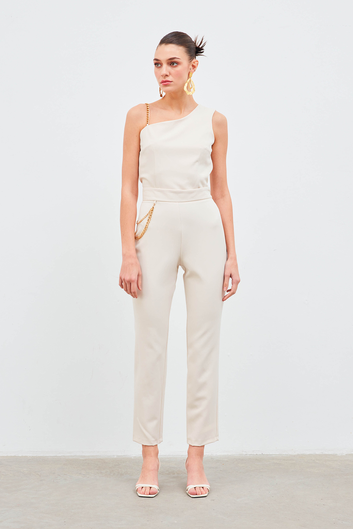 Zincir Aksesuarlı Pantolon - BEJ