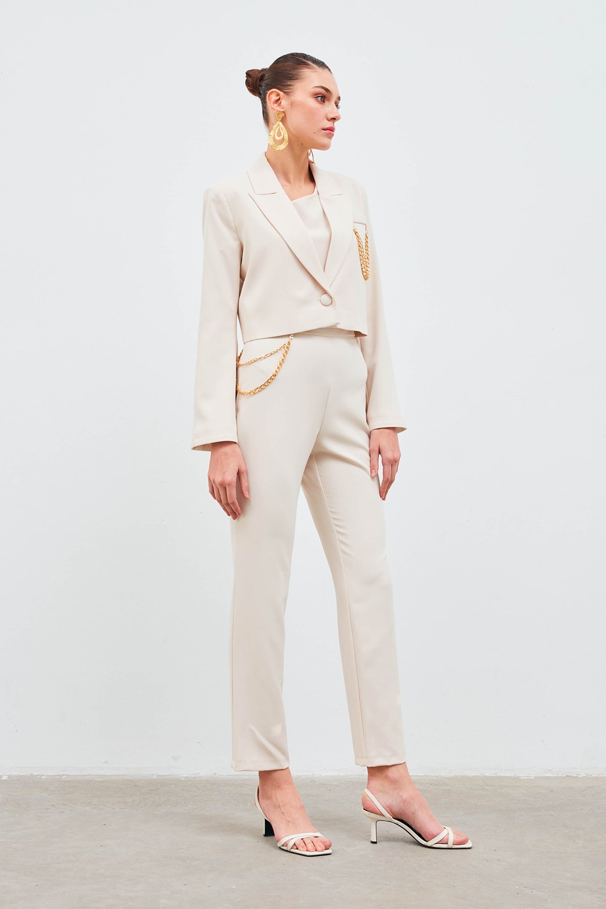 Zincir Aksesuarlı Pantolon - BEJ