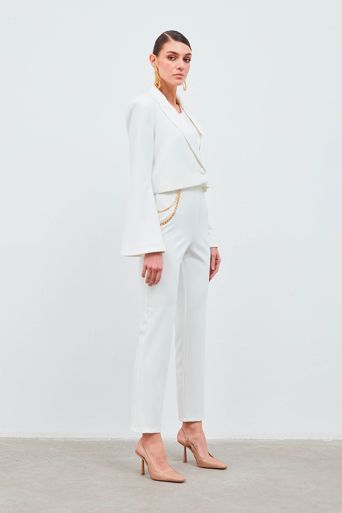 Zincir Aksesuarlı Pantolon - EKRU