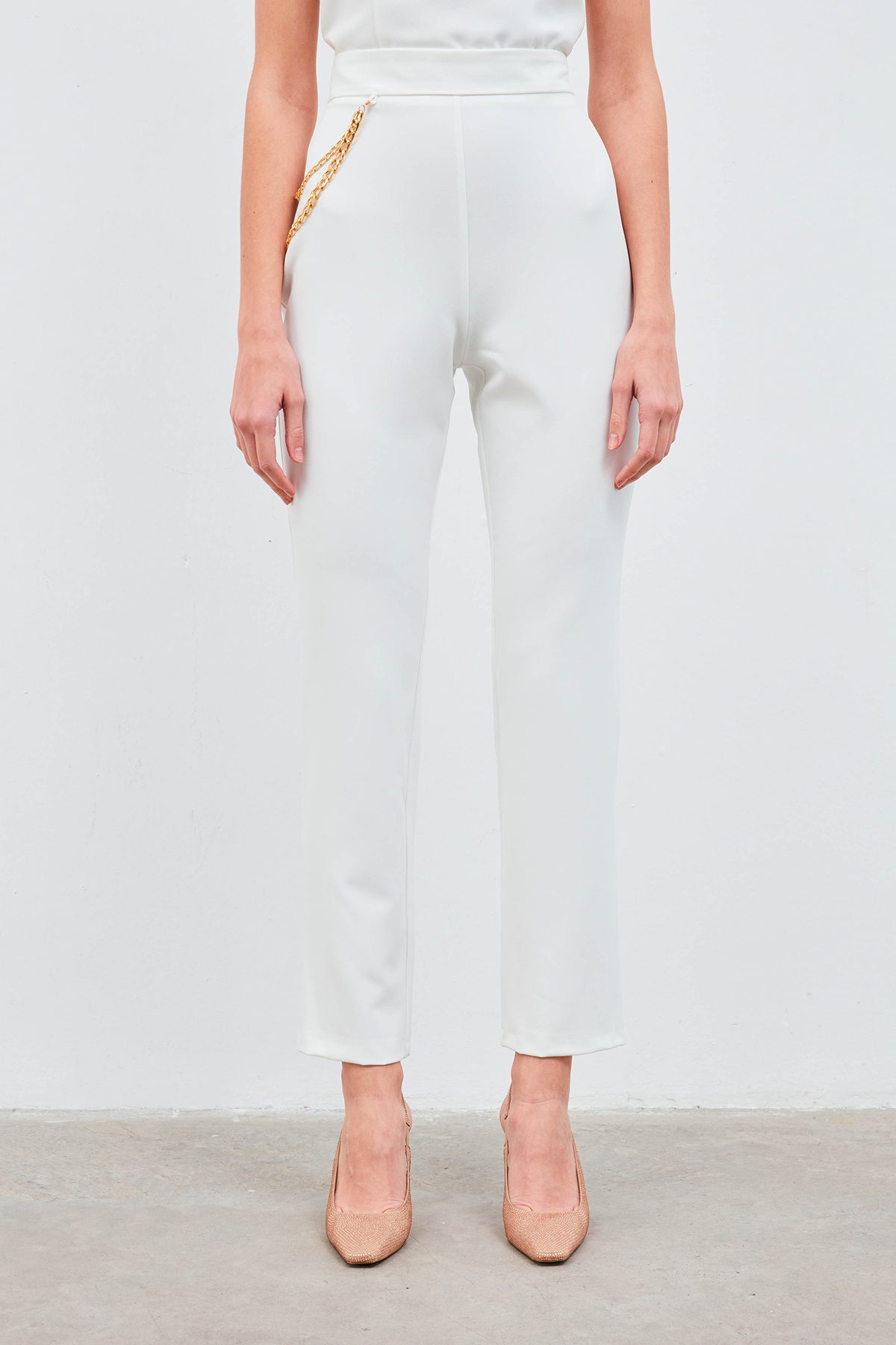 Zincir Aksesuarlı Pantolon - EKRU