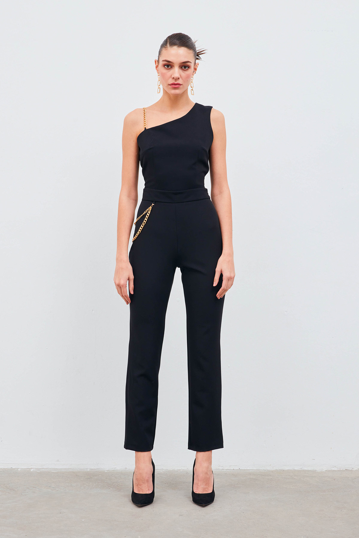 Zincir Aksesuarlı Pantolon - SİYAH