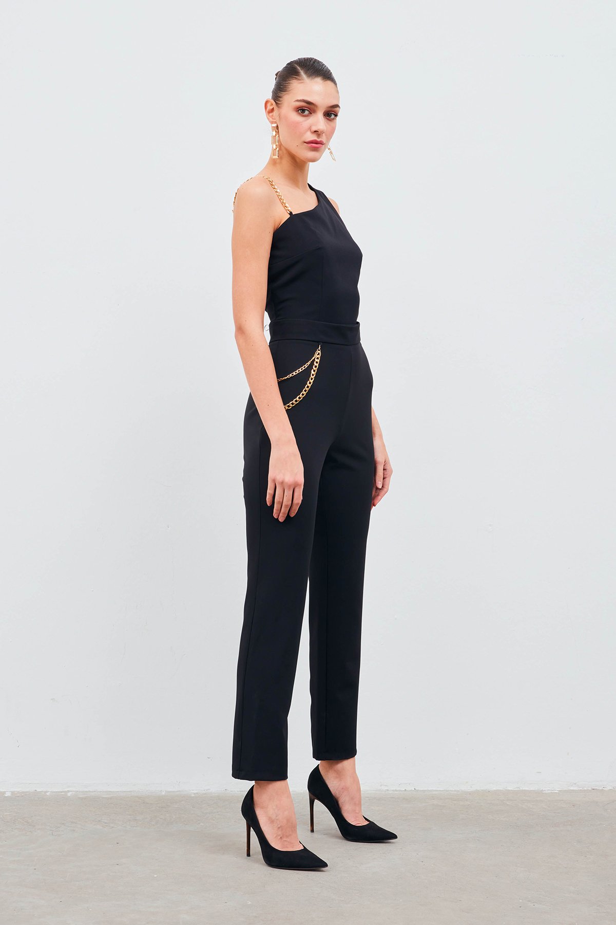 Zincir Aksesuarlı Pantolon - SİYAH