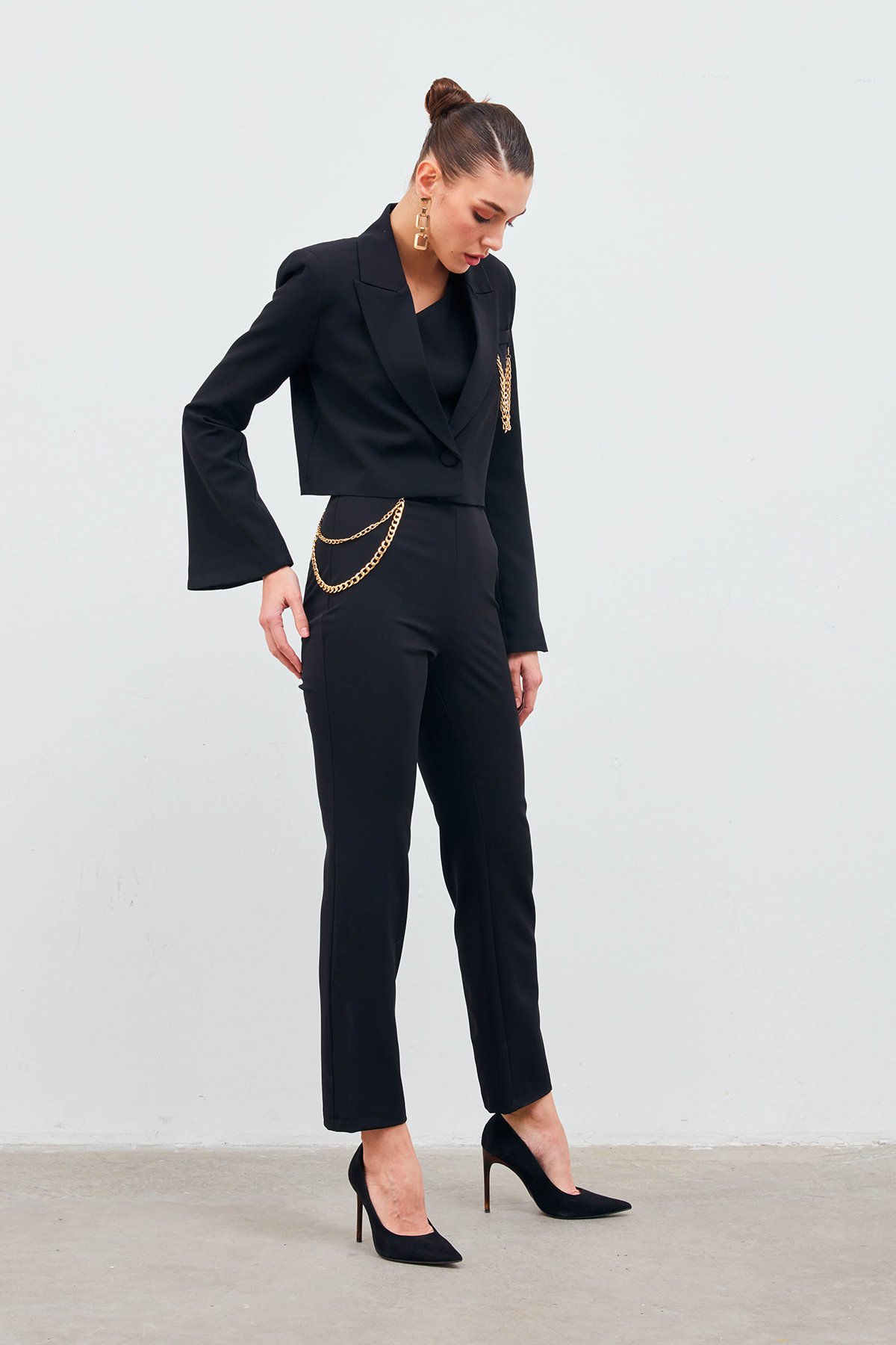 Zincir Aksesuarlı Pantolon - SİYAH