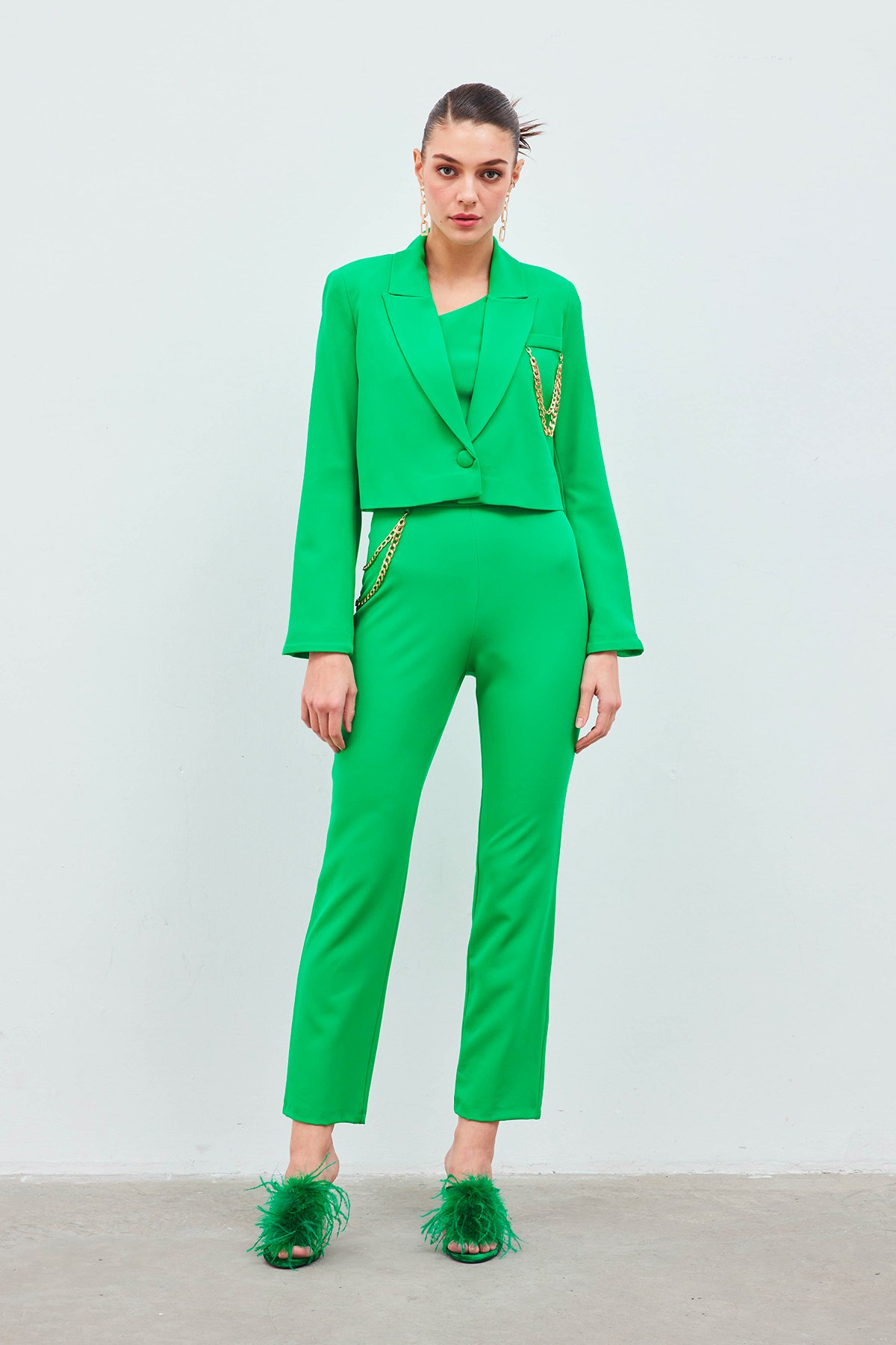 Zincir Aksesuarlı Pantolon - YEŞİL