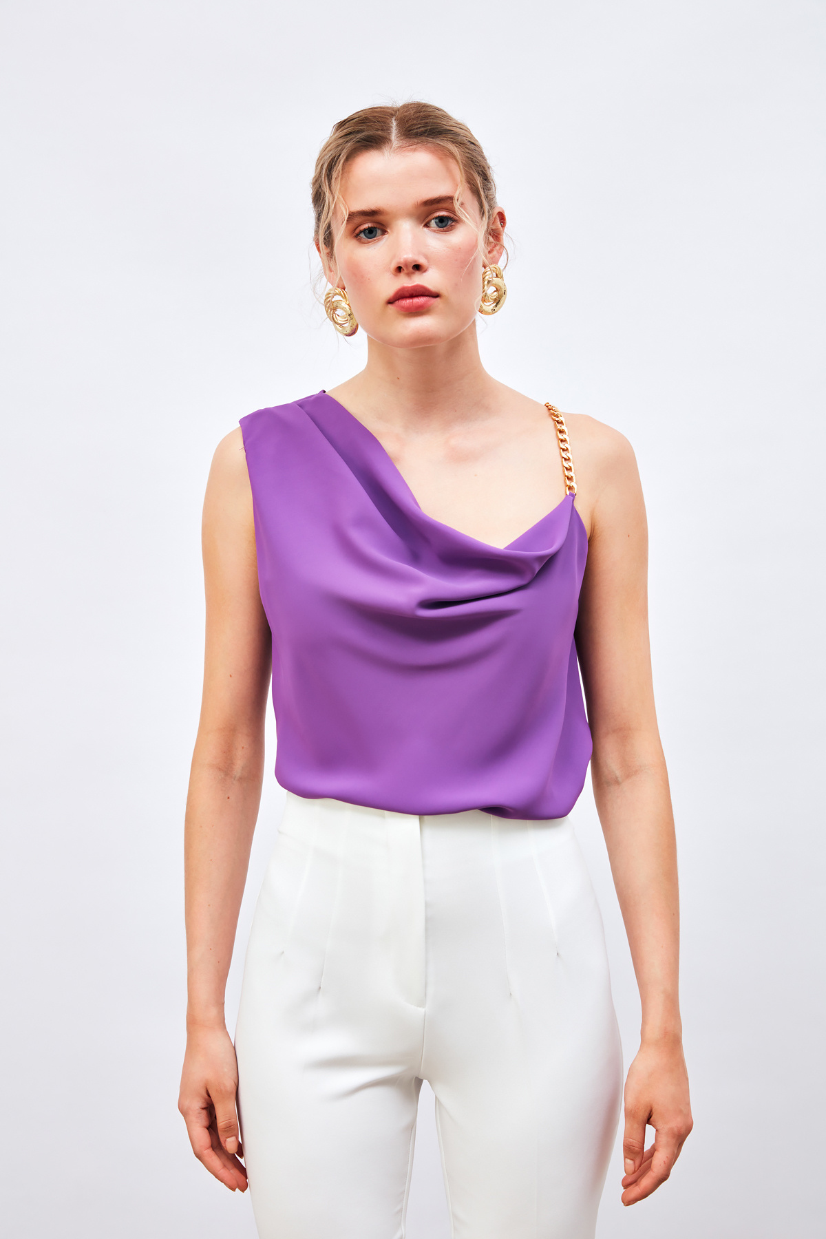 Chain Strap Detailed Blouse - PURPLE