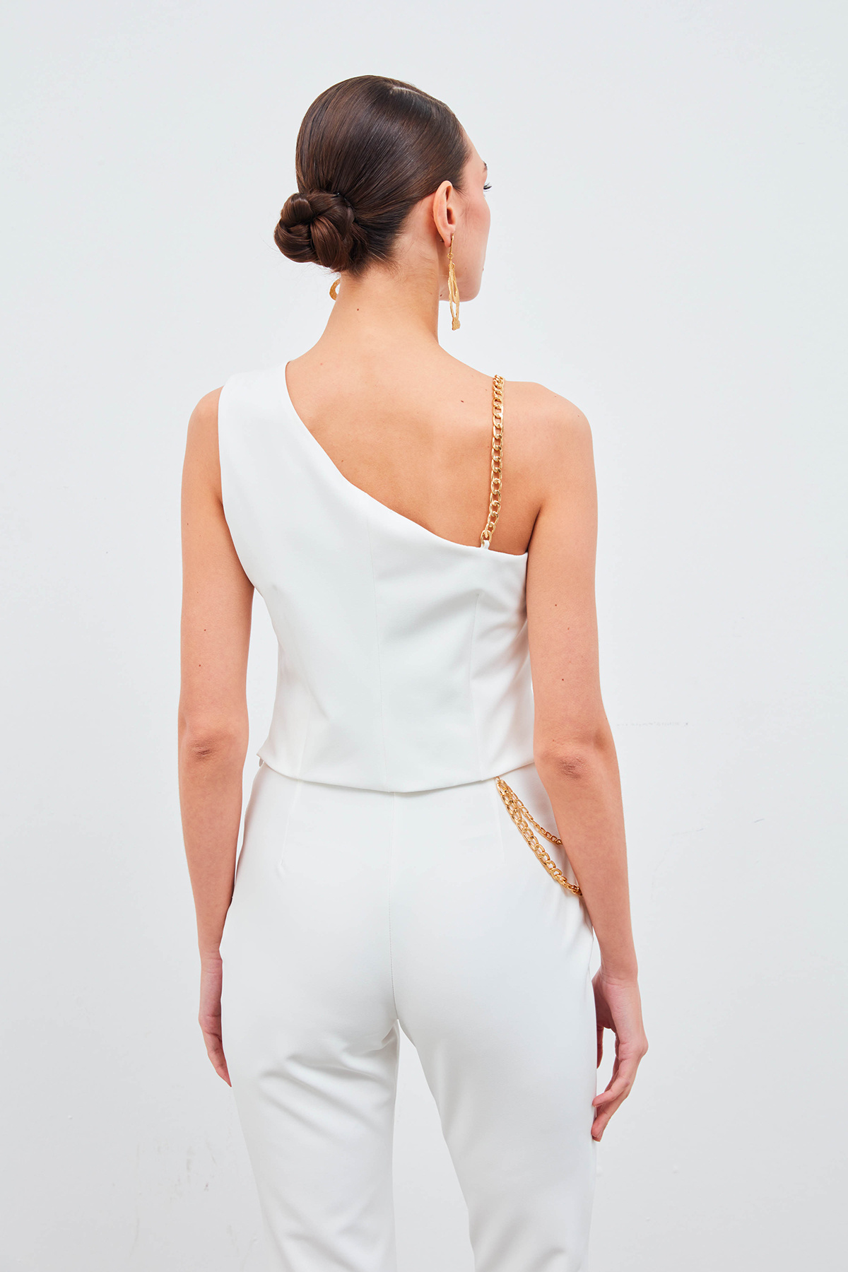 Zincir Askı Detaylı Crop Bluz - EKRU