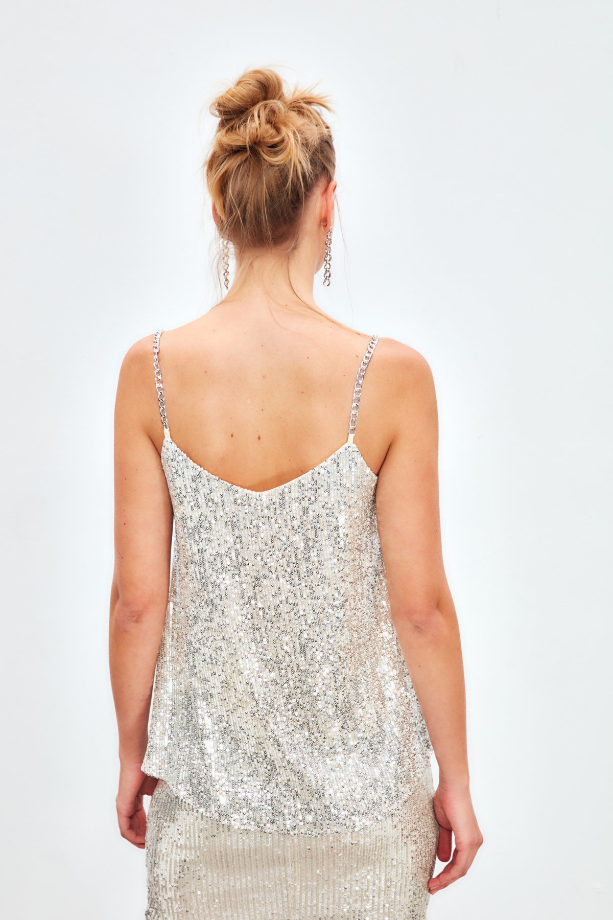 Zincir Askılı Payet Bluz - GÜMÜŞ