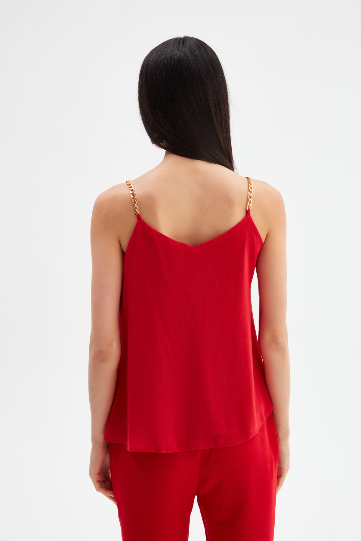 Zincir Askılı Salaş Bluz - KIRMIZI