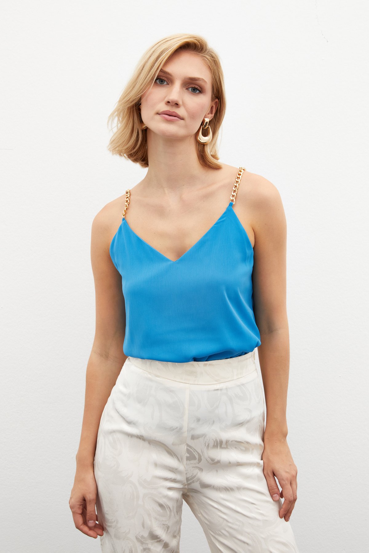 Chain Strap Loose Blouse - BLUES