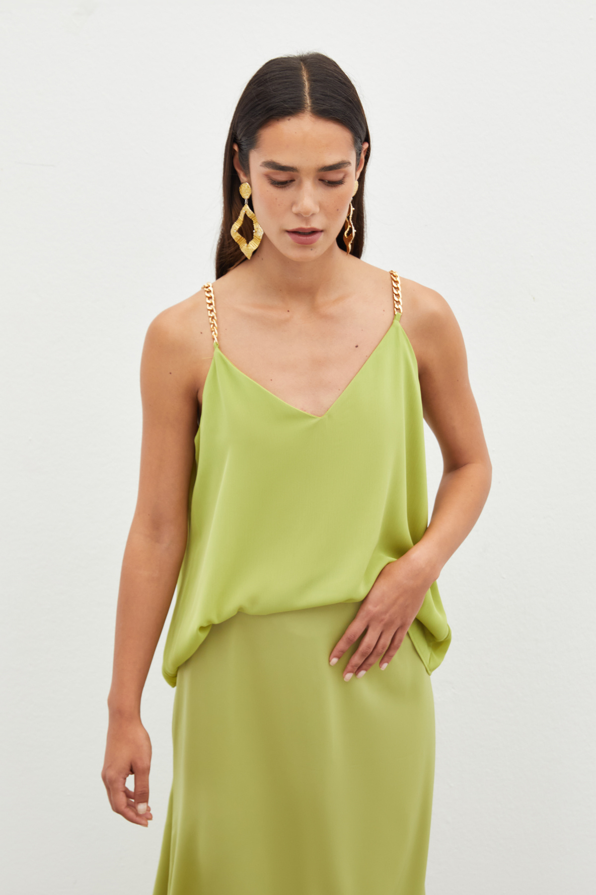 Zincir Askılı Salaş Bluz - YAĞ YEŞİLİ