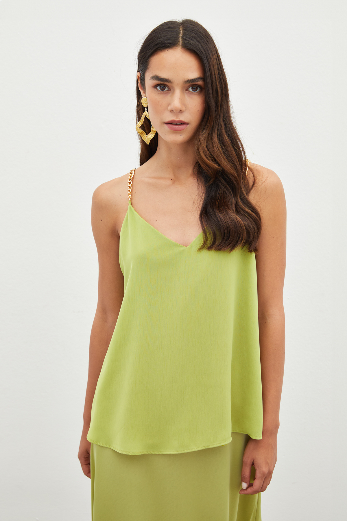 Zincir Askılı Salaş Bluz - YAĞ YEŞİLİ