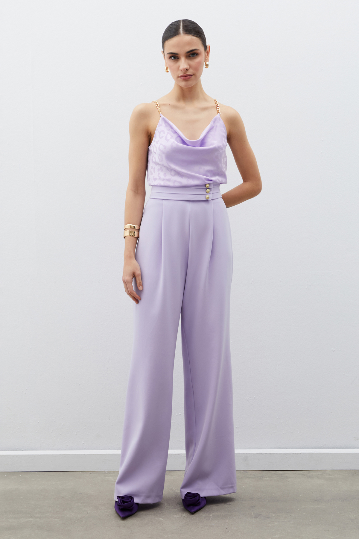 Zincir Askılı Saten Bluz - LİLA