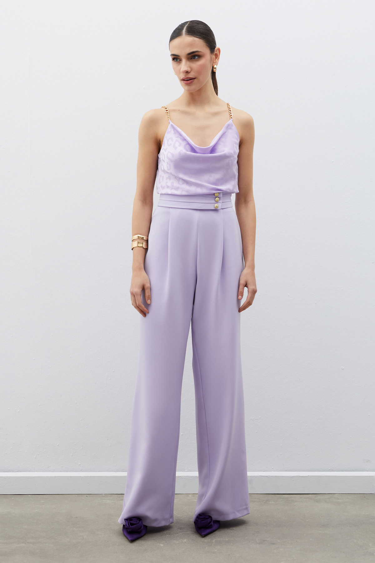 Zincir Askılı Saten Bluz - LİLA