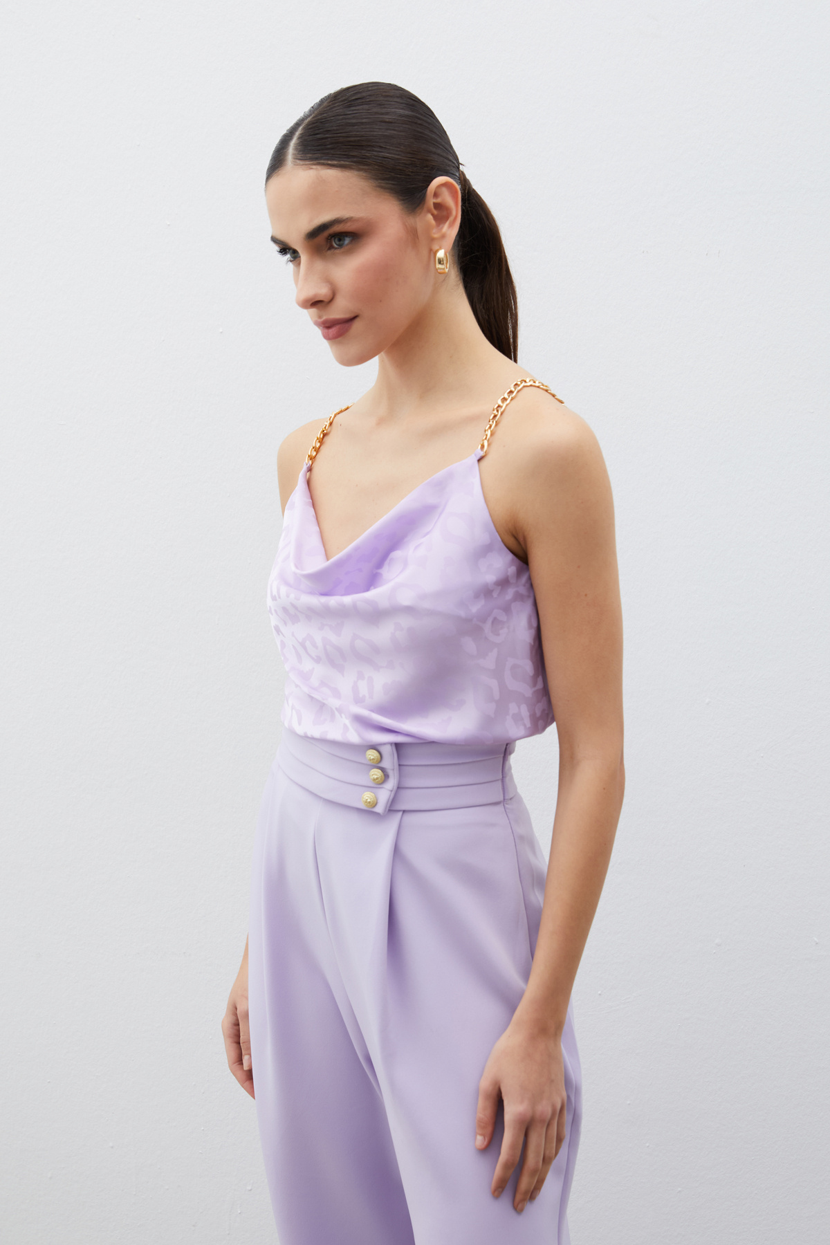 Zincir Askılı Saten Bluz - LİLA