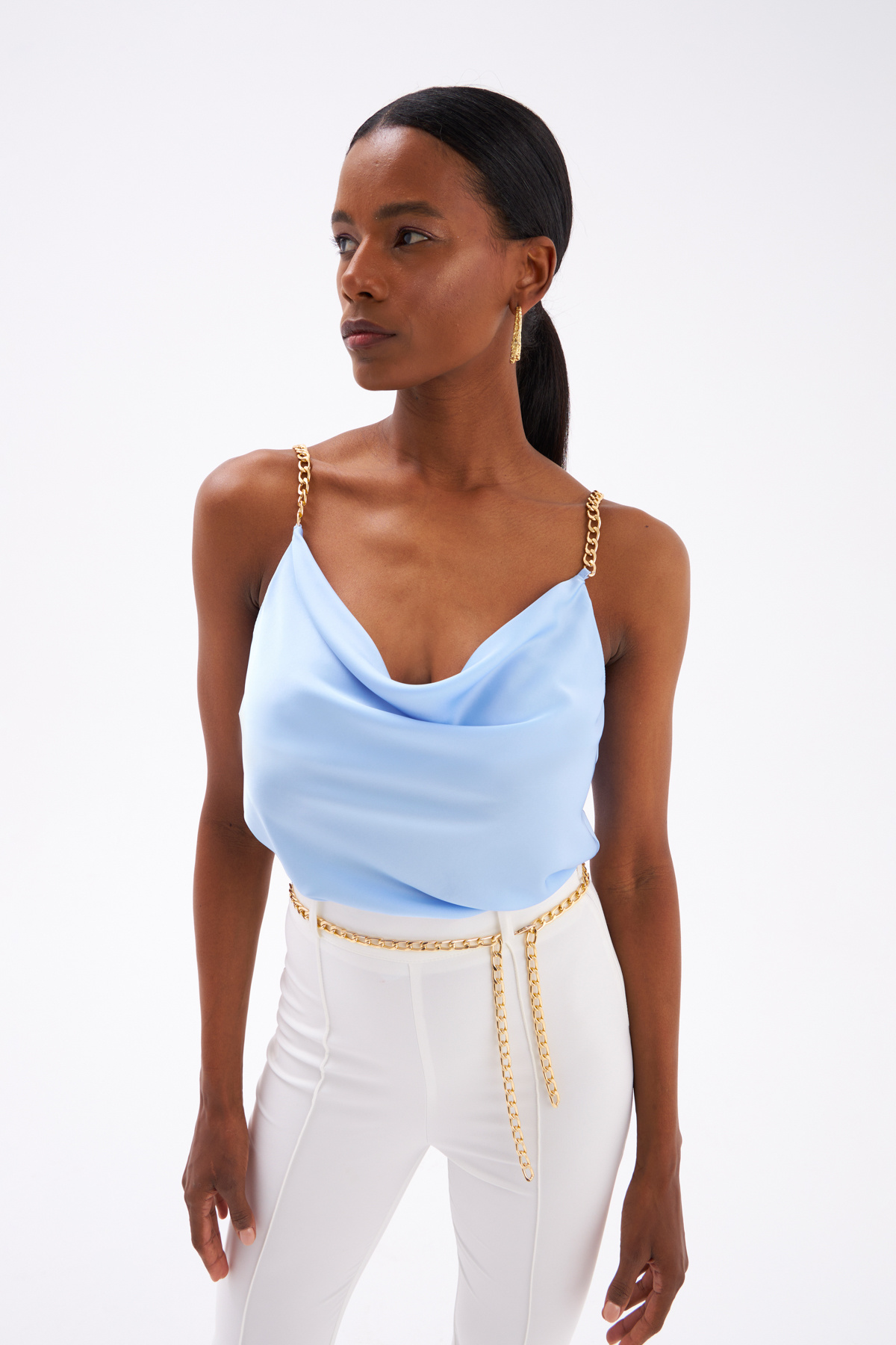 Chain Strap Satin Blouse - BLUES