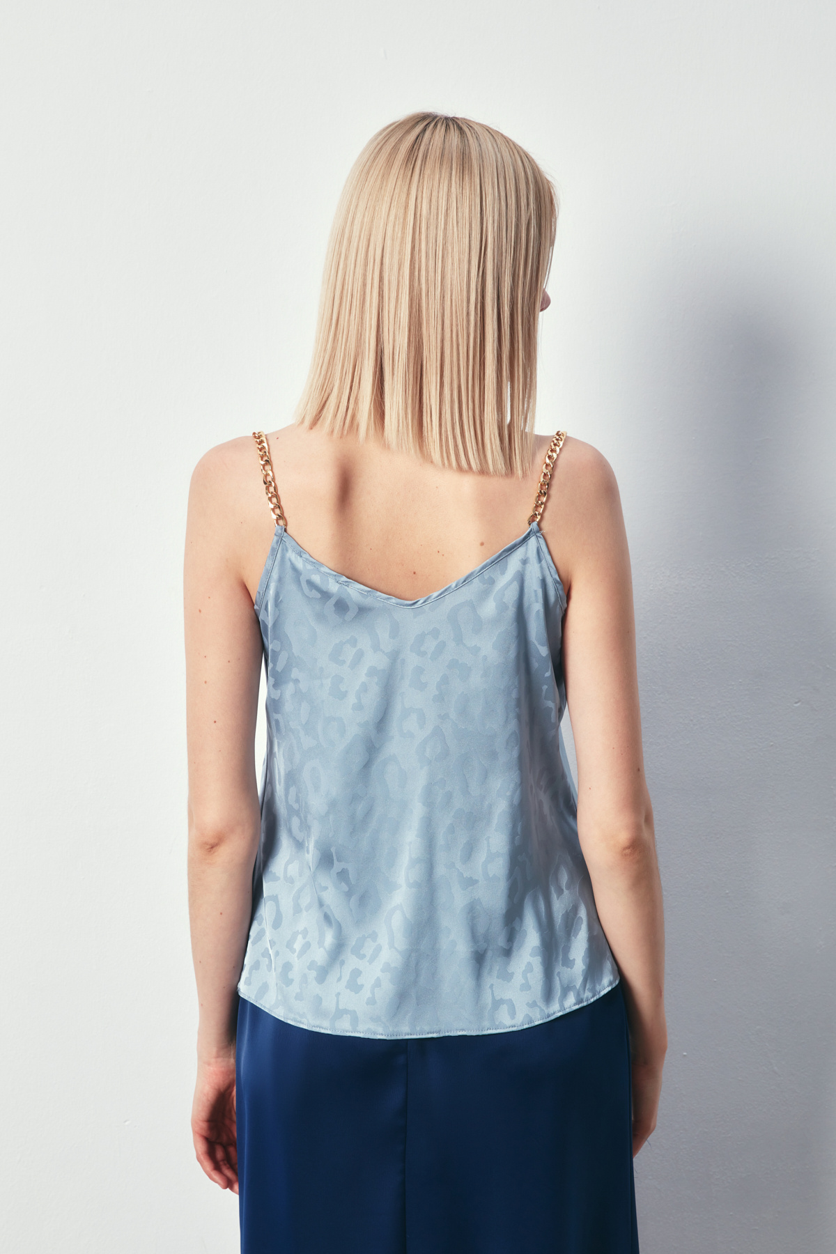 Zincir Askılı Saten Bluz - MAVİ