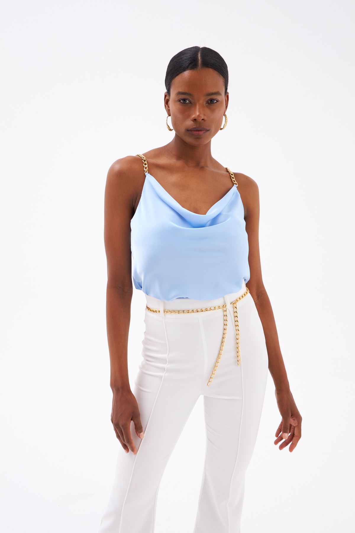 Chain Strap Satin Blouse - BLUES