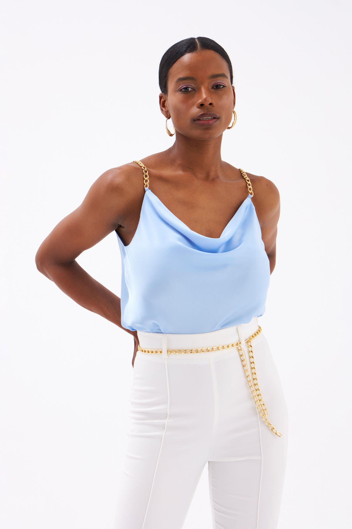 Chain Strap Satin Blouse - BLUES